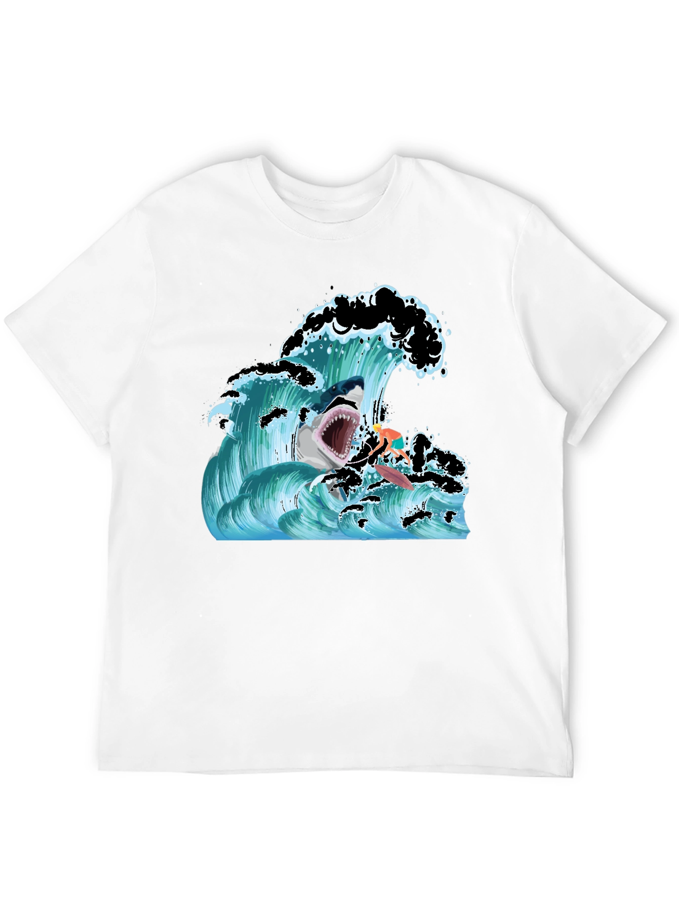 Shark Wave Graphic T-Shirt - Black Short Sleeve