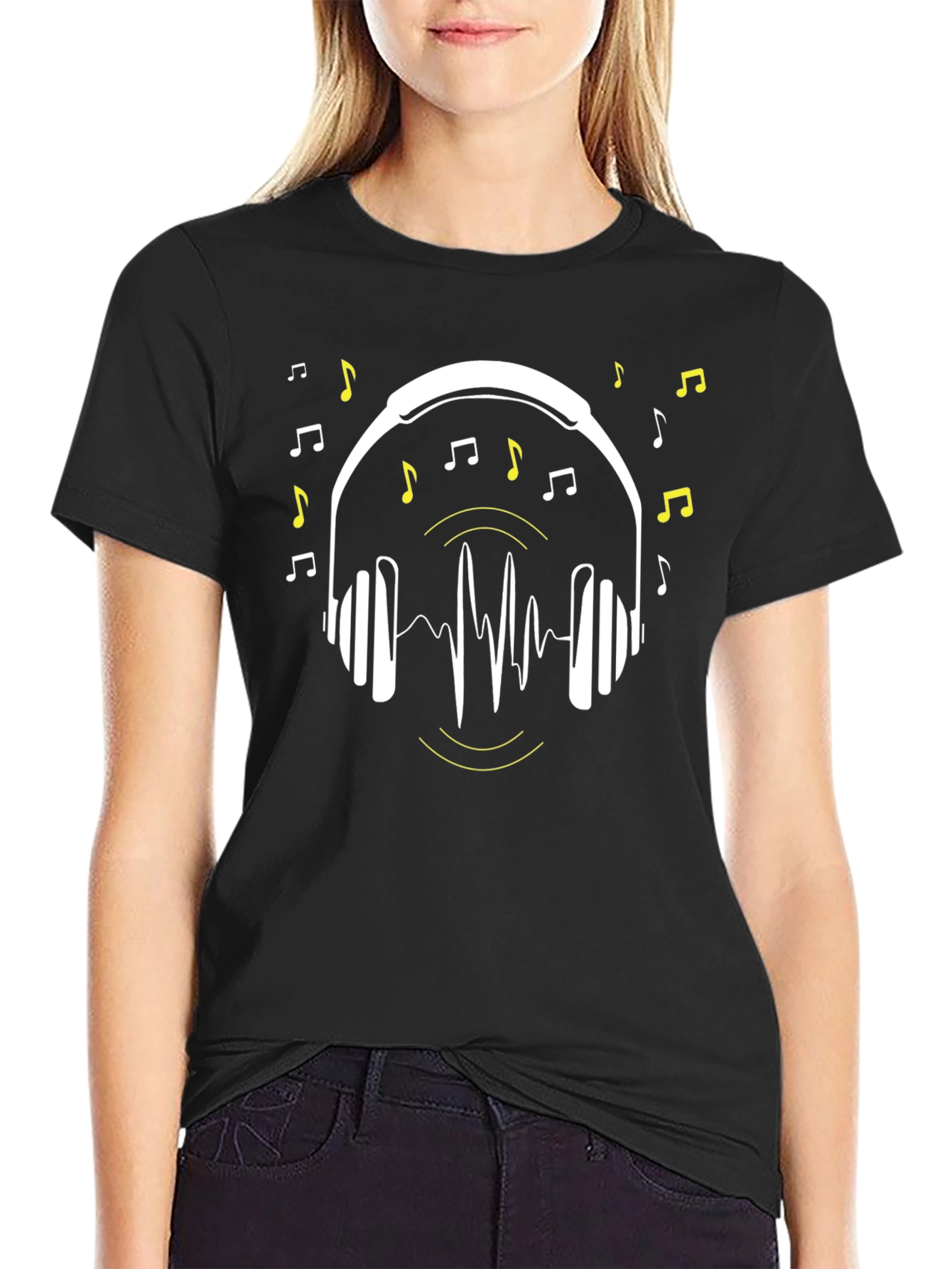 Music Lover T-Shirt - Headphones & Notes Design