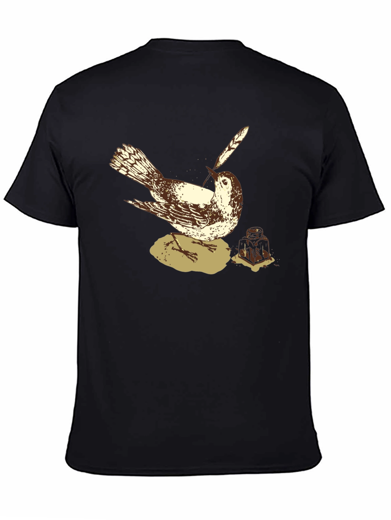 Bird with Quill Pen Graphic Tee - Black