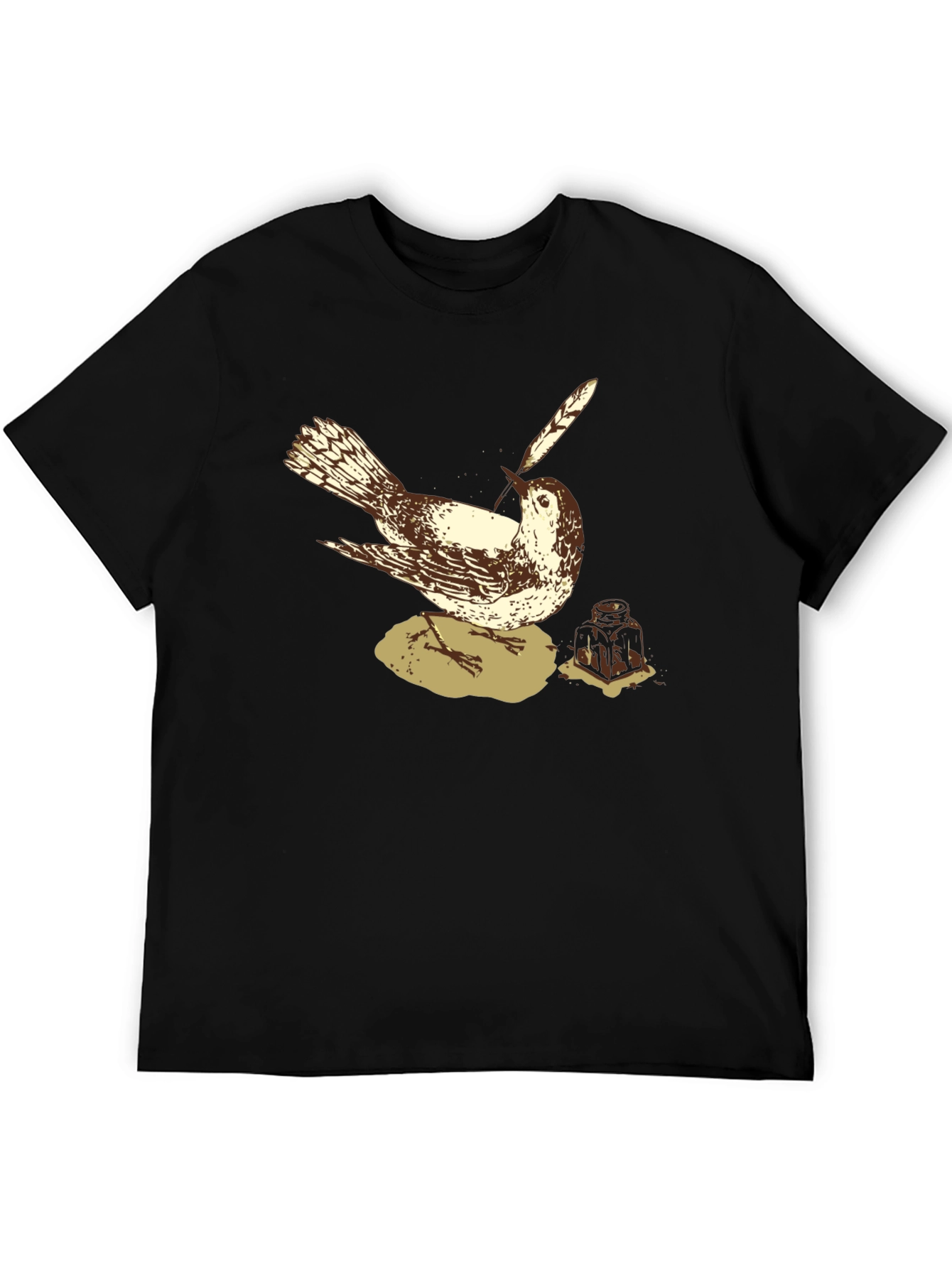 Bird with Quill Pen Graphic Tee - Black