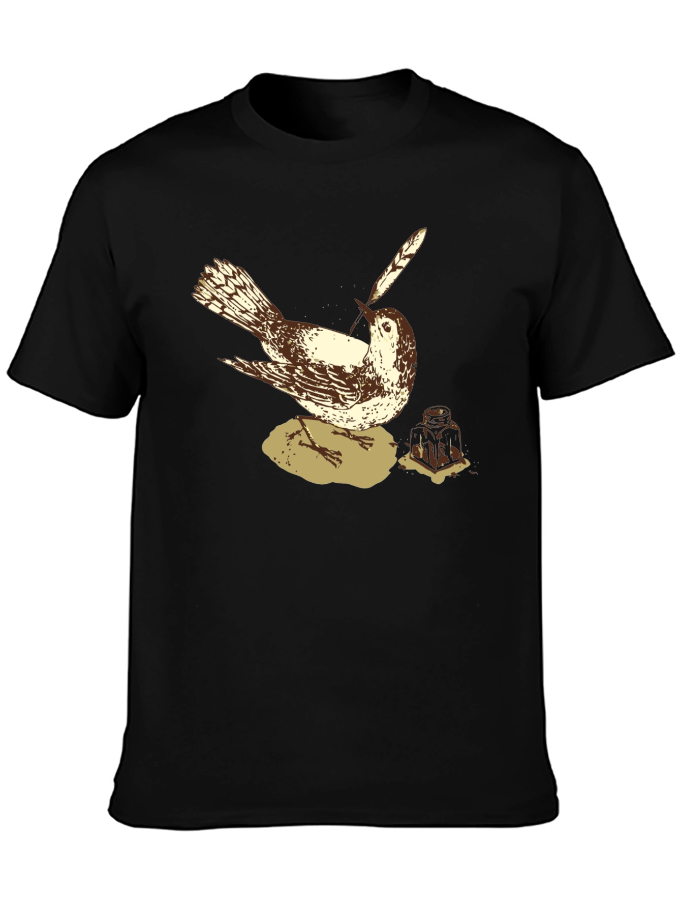 Bird with Quill Pen Graphic Tee - Black