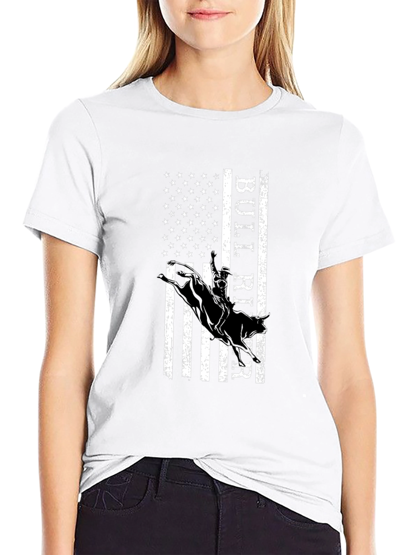 Bull Rider American Flag Graphic T-Shirt