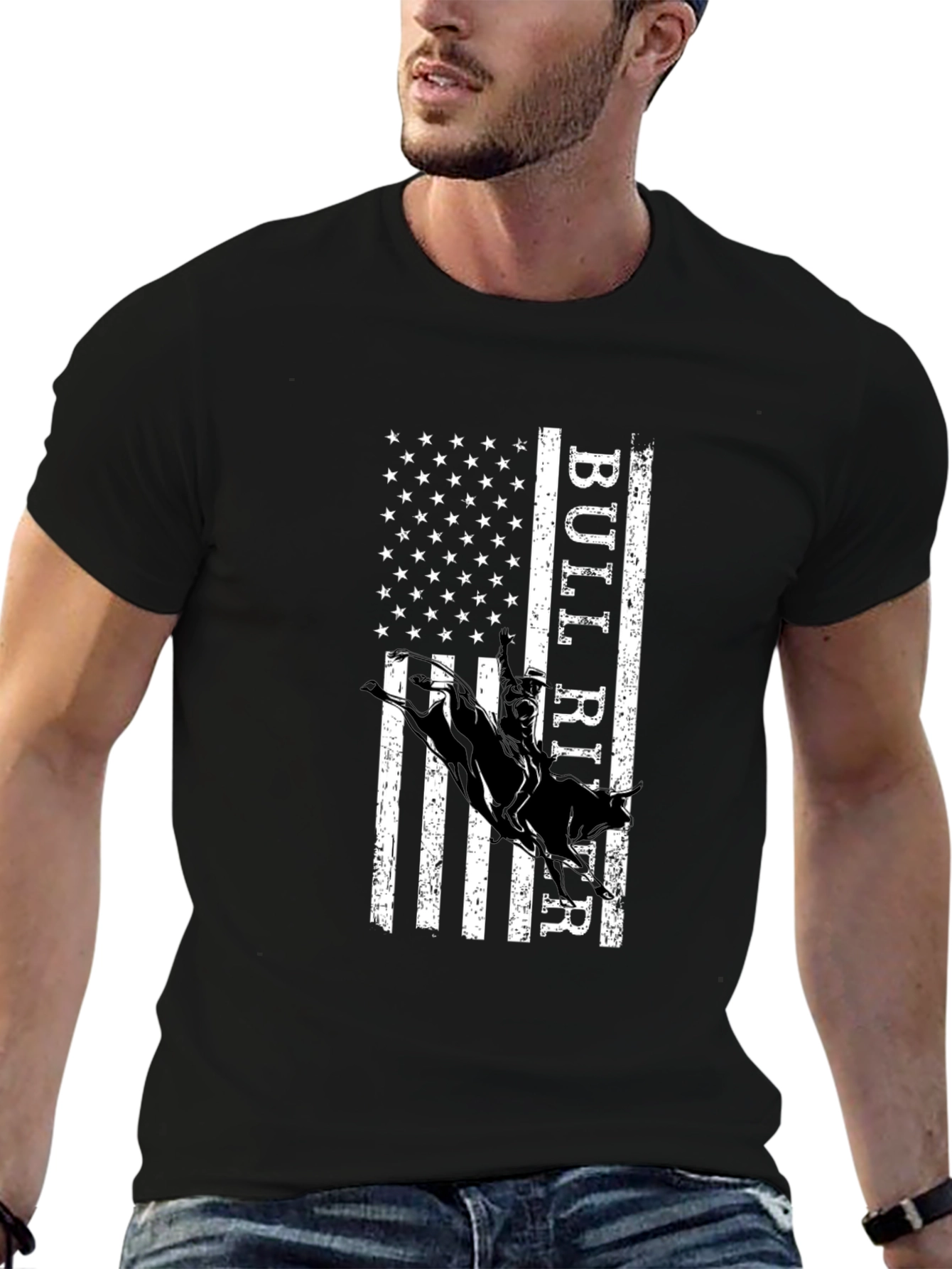 Bull Rider American Flag Graphic T-Shirt