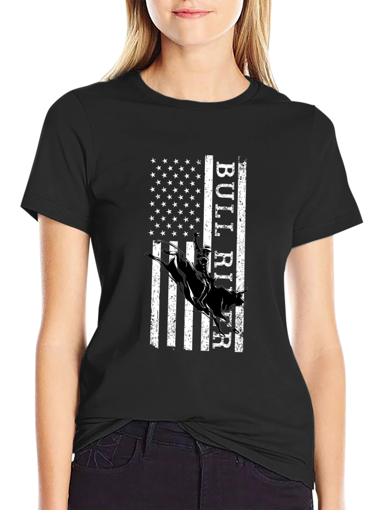 Bull Rider American Flag Graphic T-Shirt