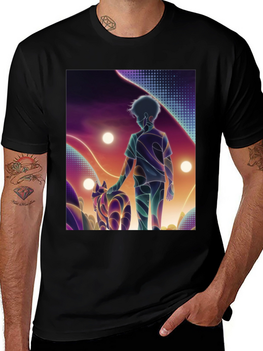 Boy and Wolf Graphic Tee - Soft Black Cotton T-Shirt