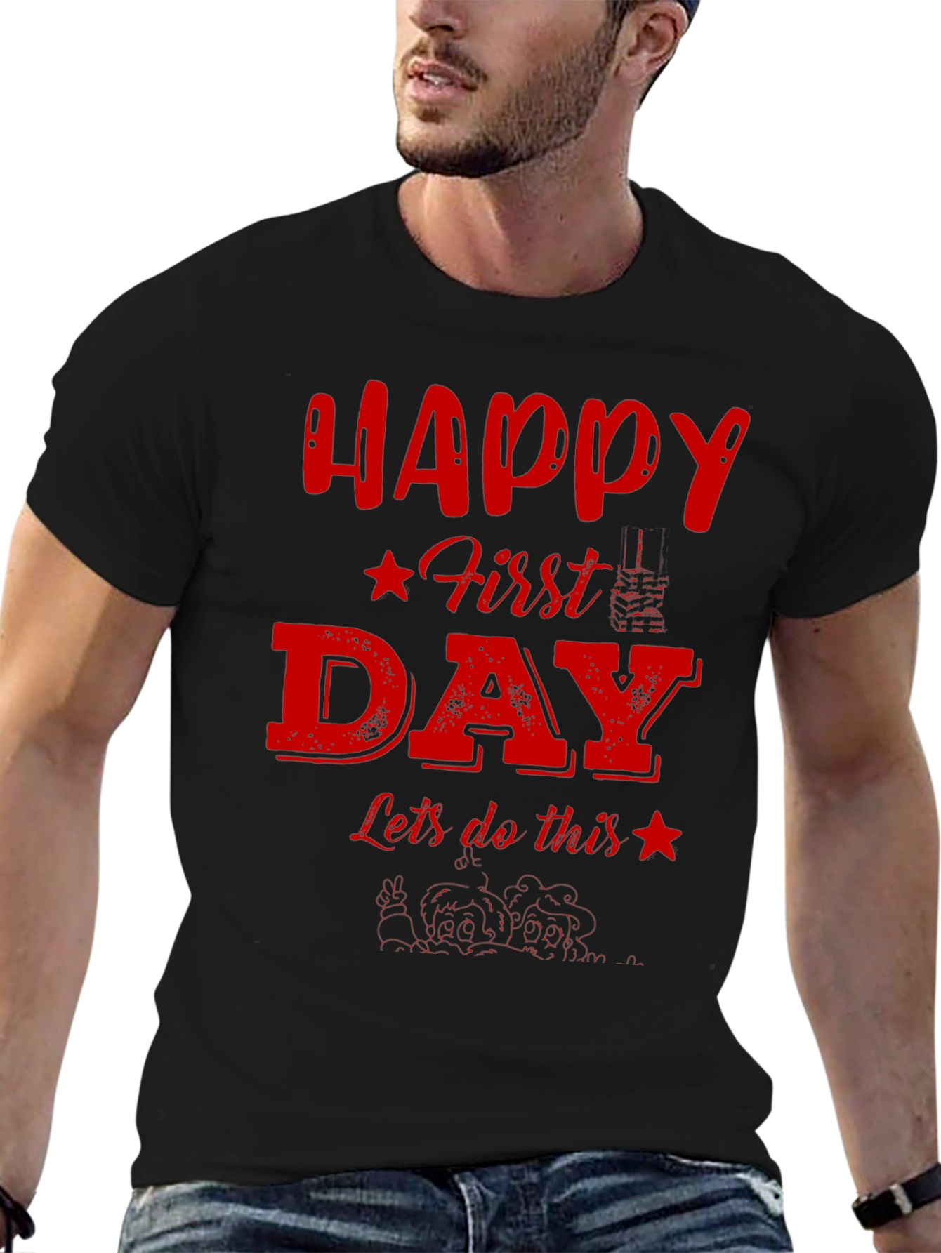 Happy First Day Graphic Tee - Black