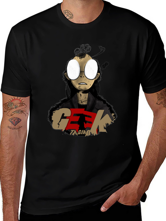 Geek Character Graphic Print Black T-Shirt