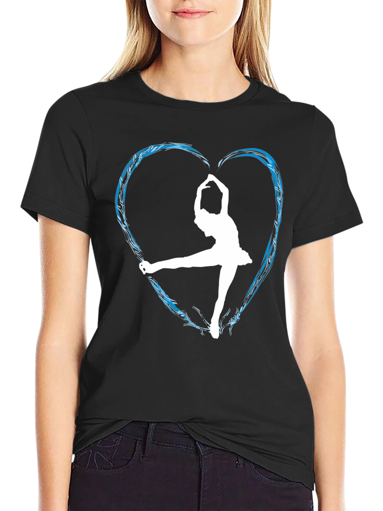 Ice Skating Heart Graphic Tee - Black Unisex Shirt
