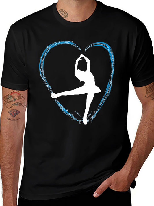 Ice Skating Heart Graphic Tee - Black Unisex Shirt