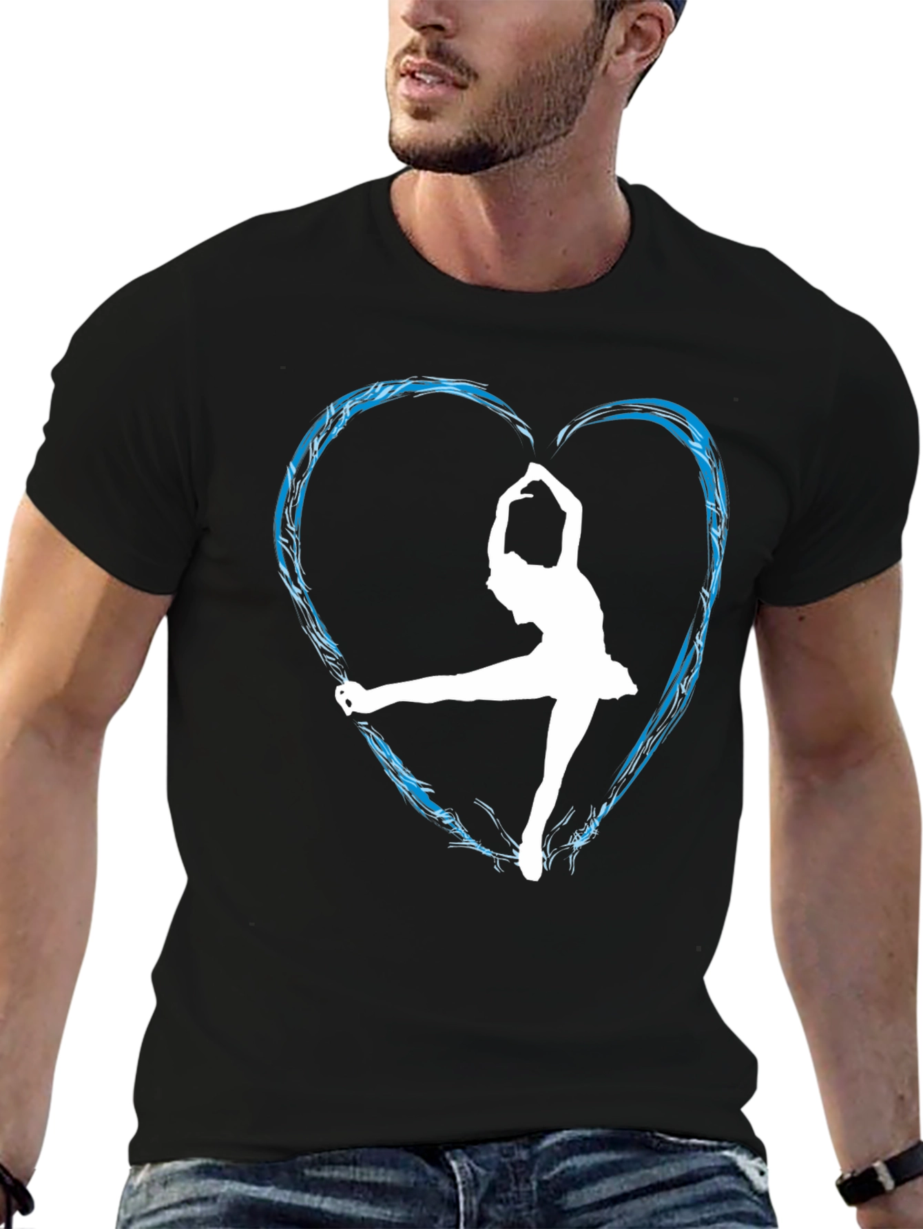 Ice Skating Heart Graphic Tee - Black Unisex Shirt
