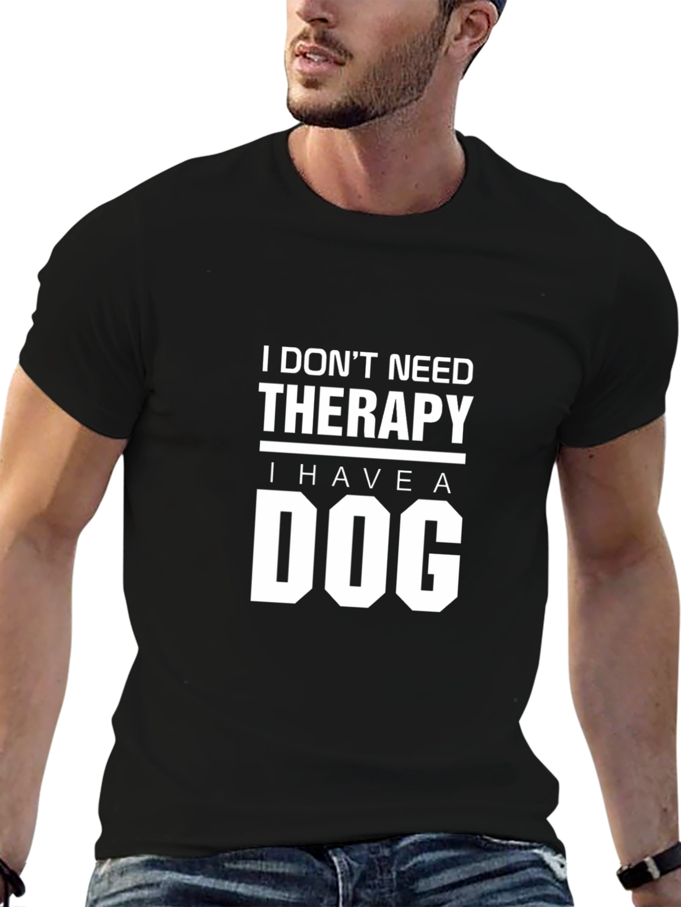 Dog Therapy Graphic Tee - Black Cotton T-Shirt