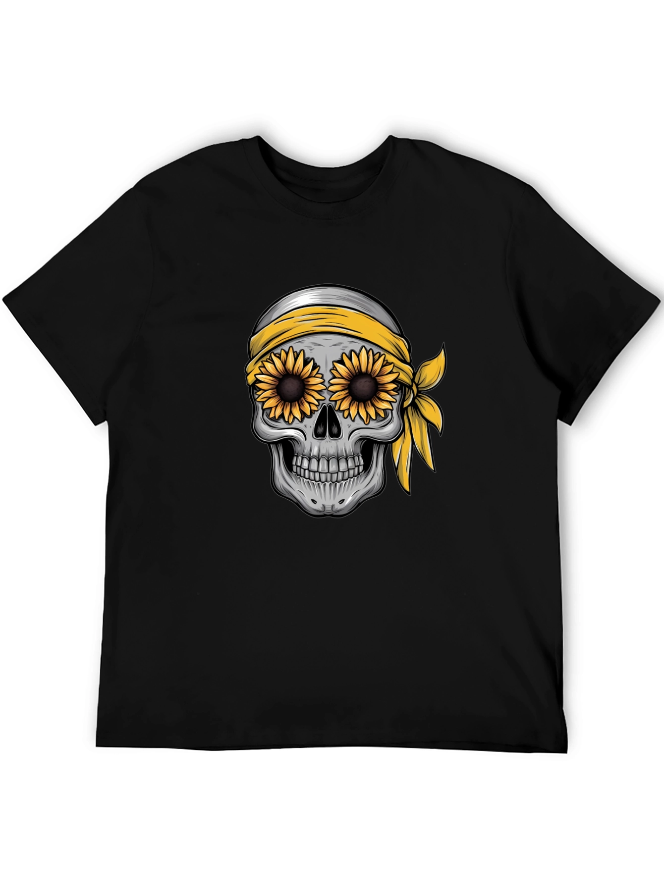 Skull Sunflower Graphic Tee - Black Cotton