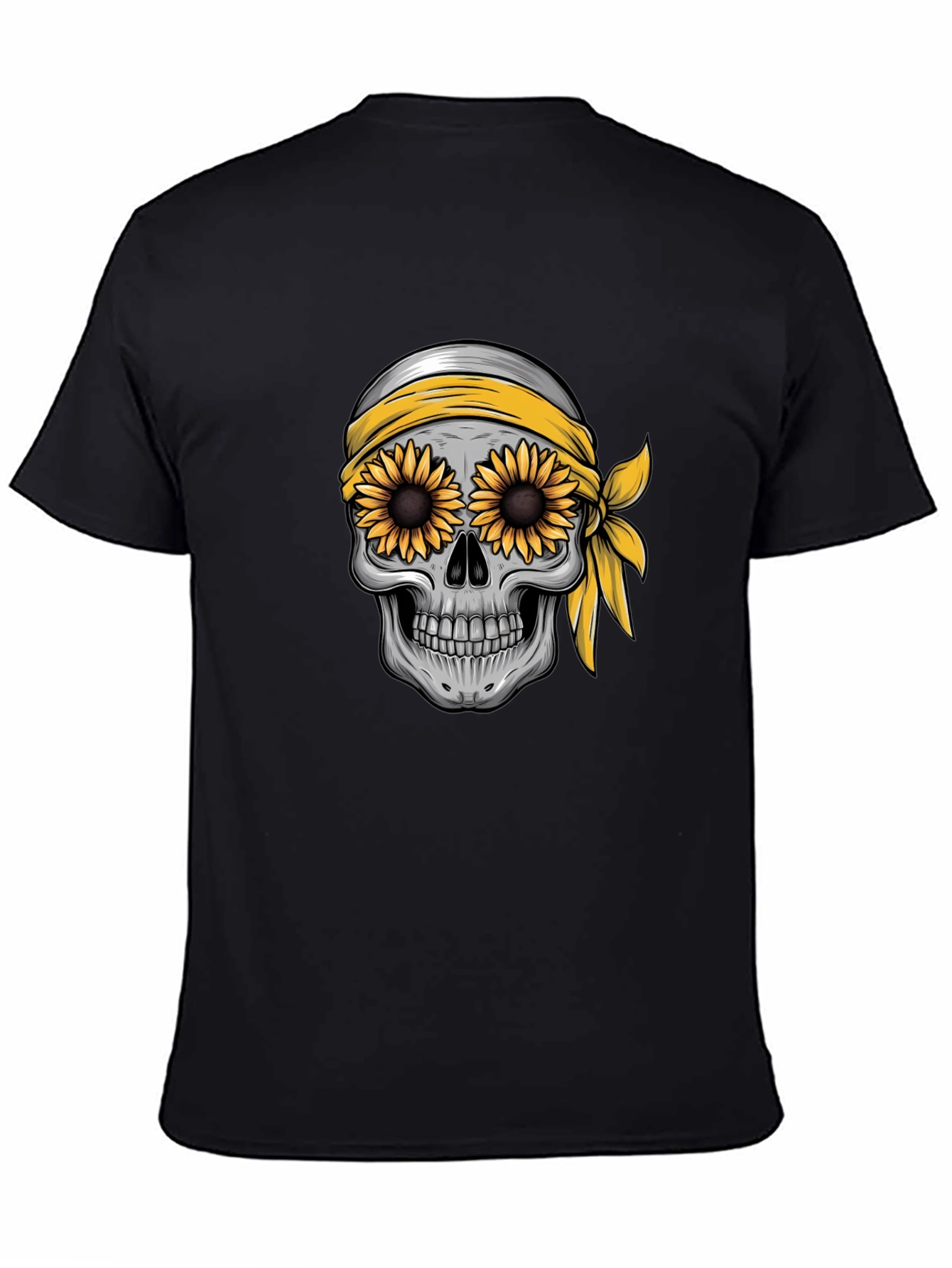 Skull Sunflower Graphic Tee - Black Cotton