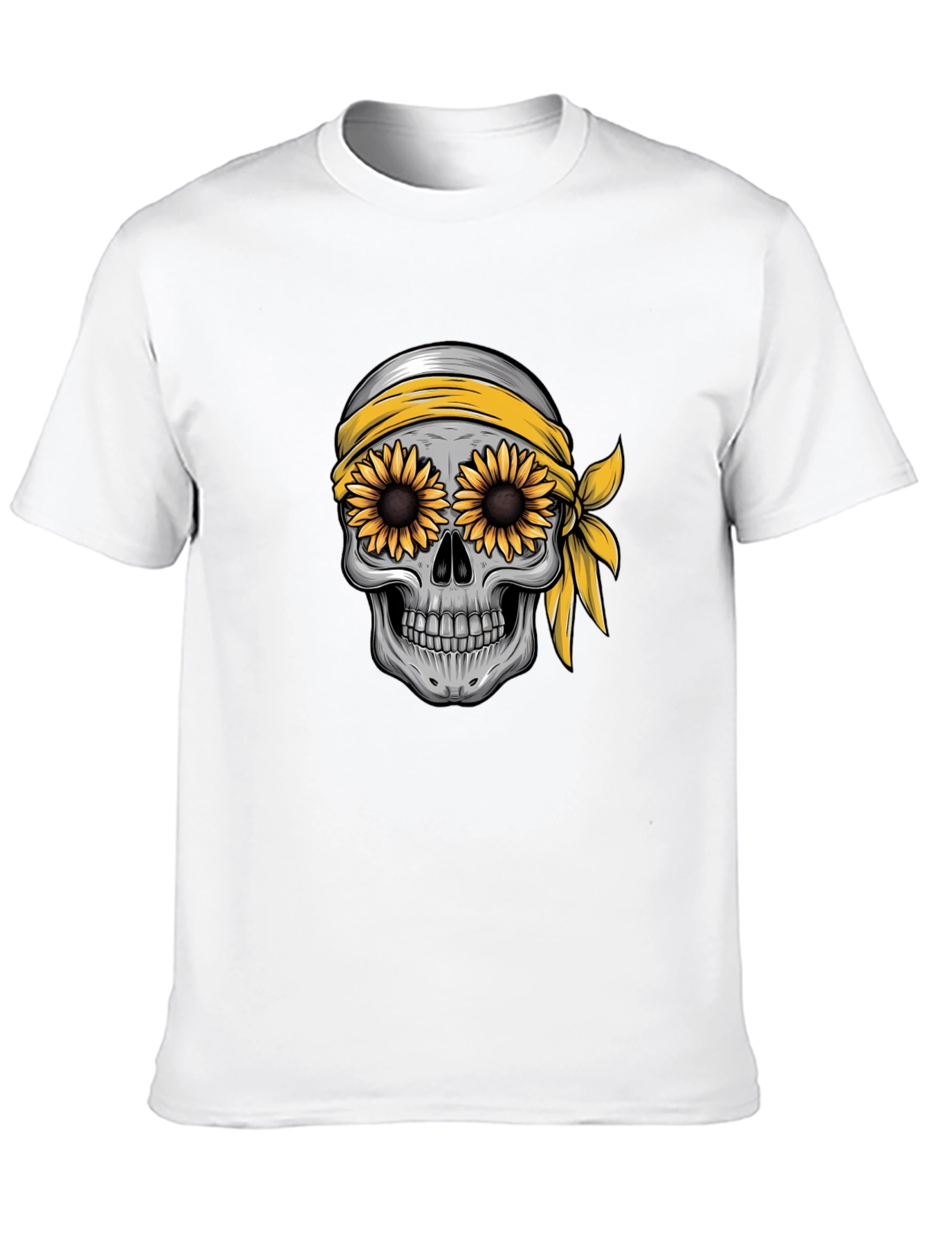 Skull Sunflower Graphic Tee - Black Cotton