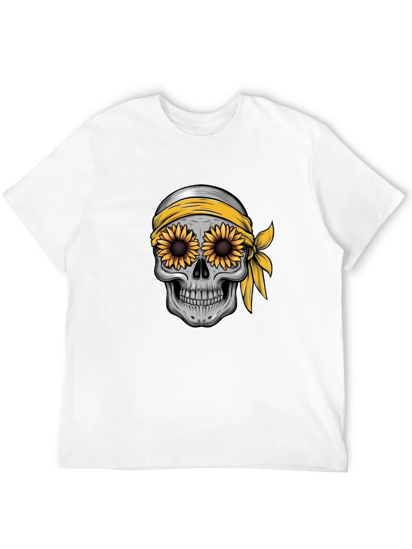 Skull Sunflower Graphic Tee - Black Cotton