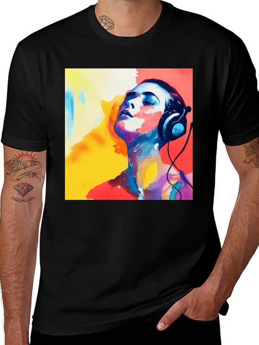 Abstract Art Woman with Headphones Graphic Tee