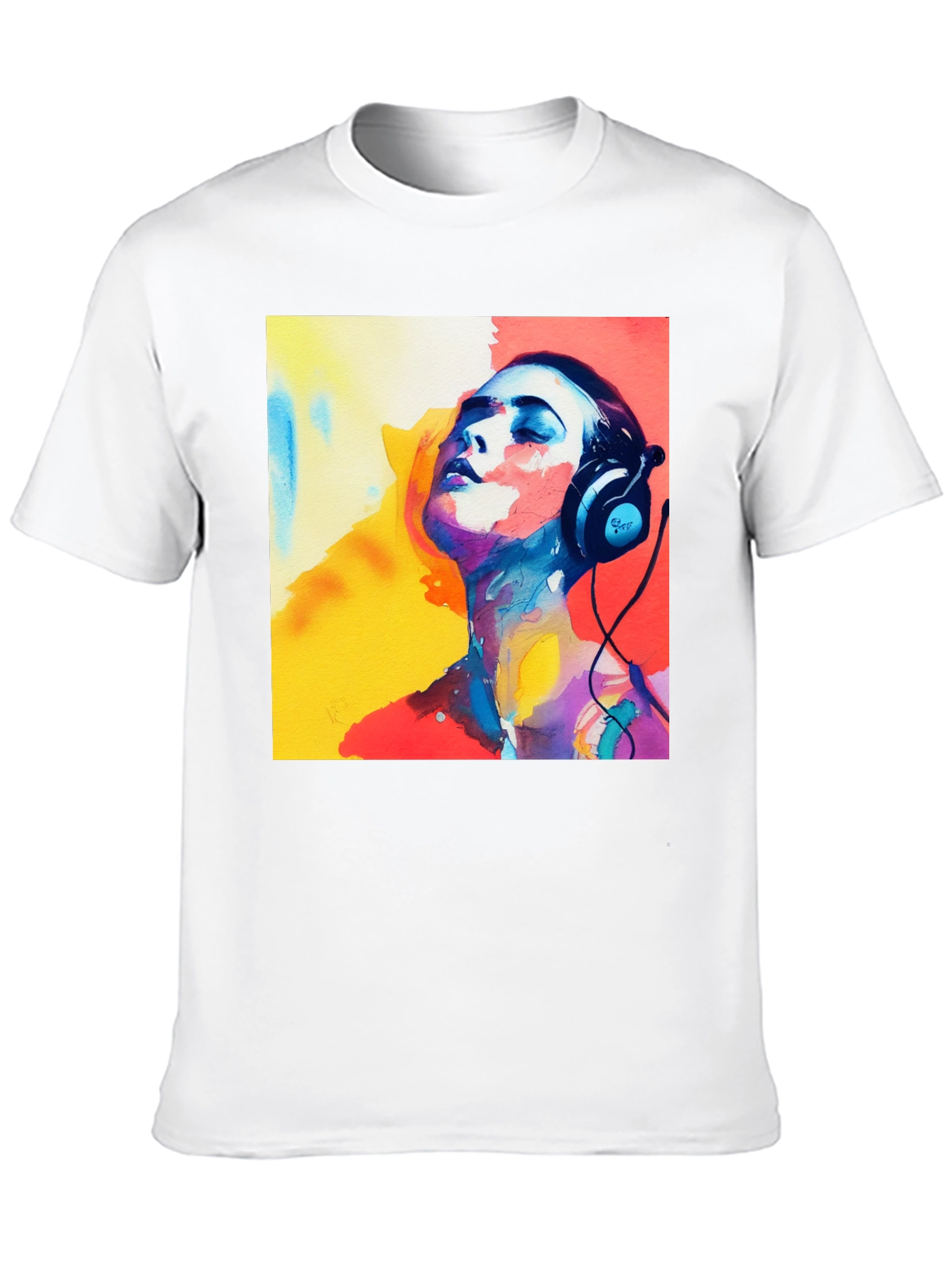 Abstract Art Woman with Headphones Graphic Tee