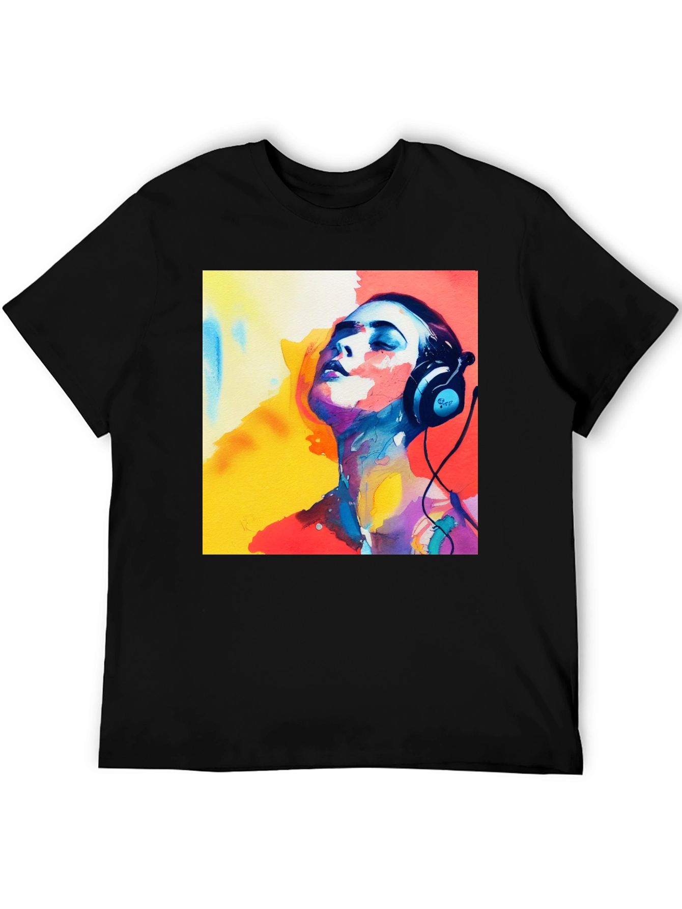 Abstract Art Woman with Headphones Graphic Tee