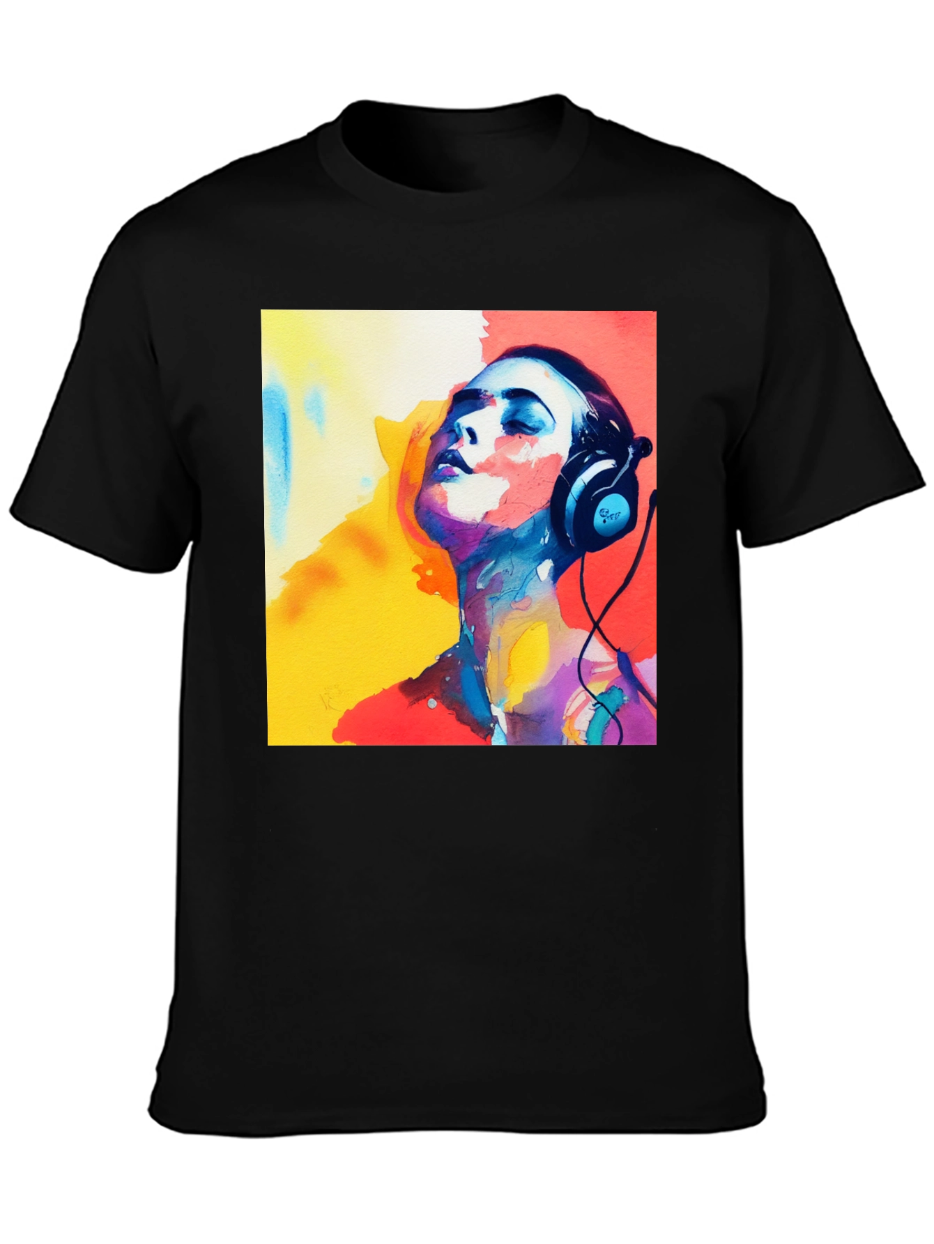 Abstract Art Woman with Headphones Graphic Tee
