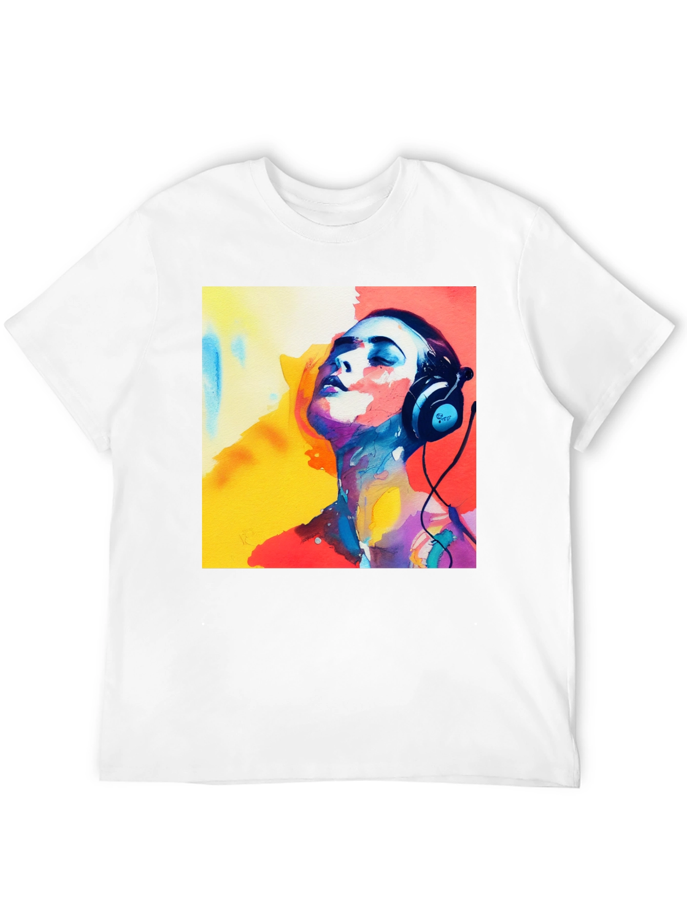 Abstract Art Woman with Headphones Graphic Tee