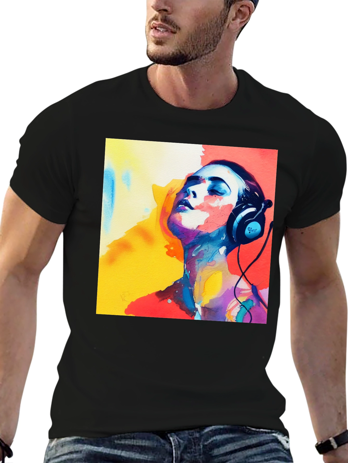 Abstract Art Woman with Headphones Graphic Tee