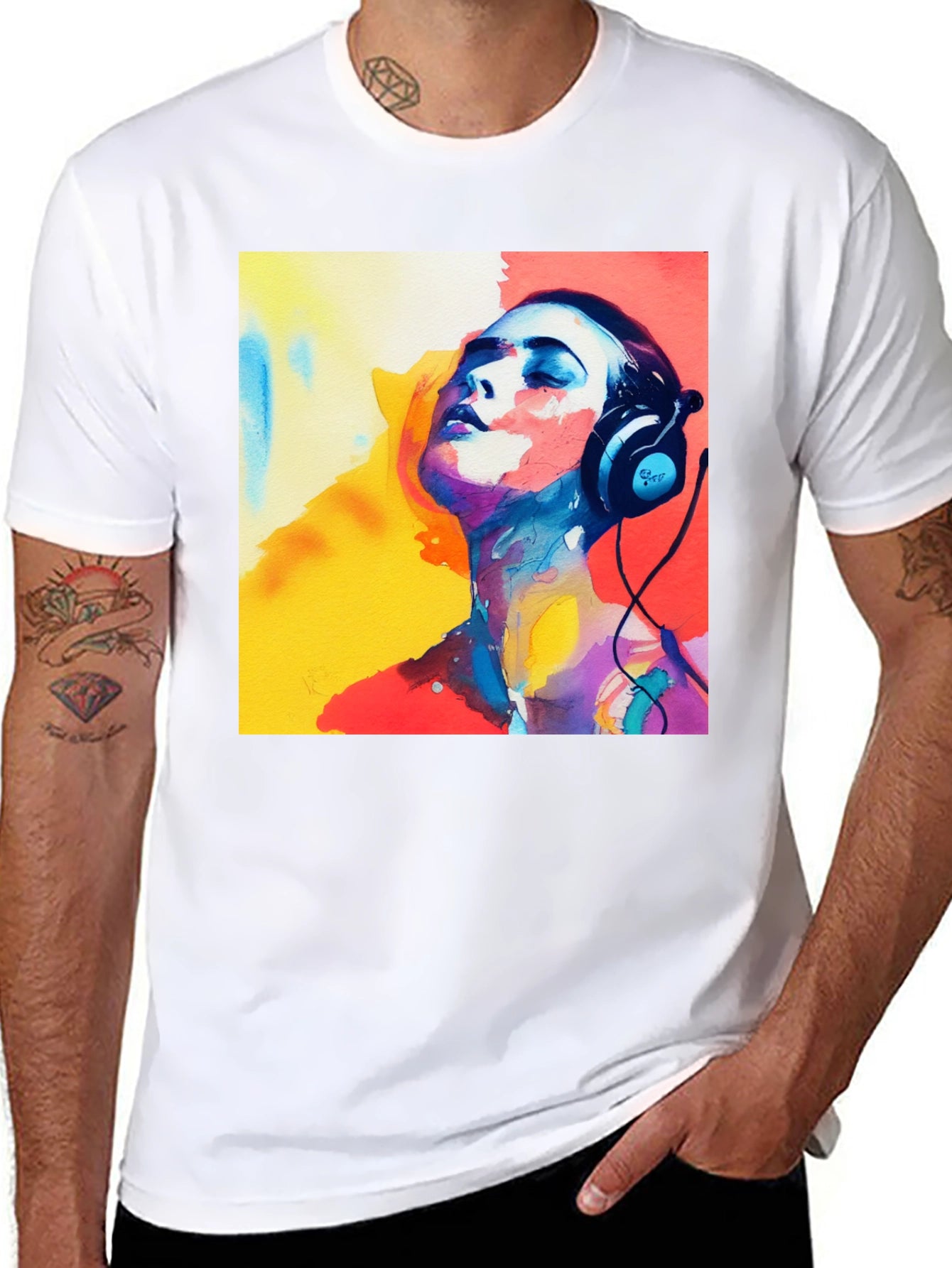 Abstract Art Woman with Headphones Graphic Tee