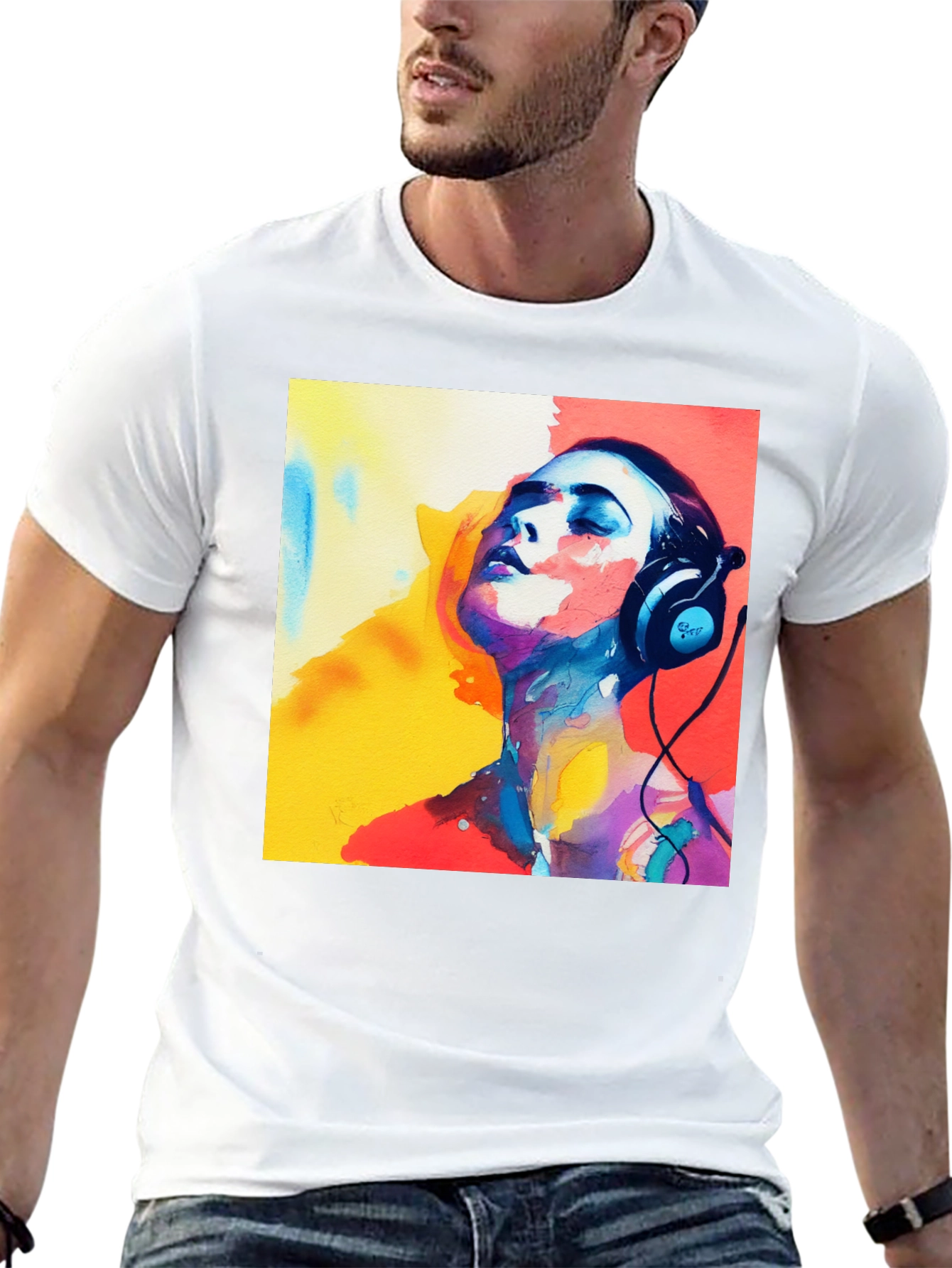 Abstract Art Woman with Headphones Graphic Tee