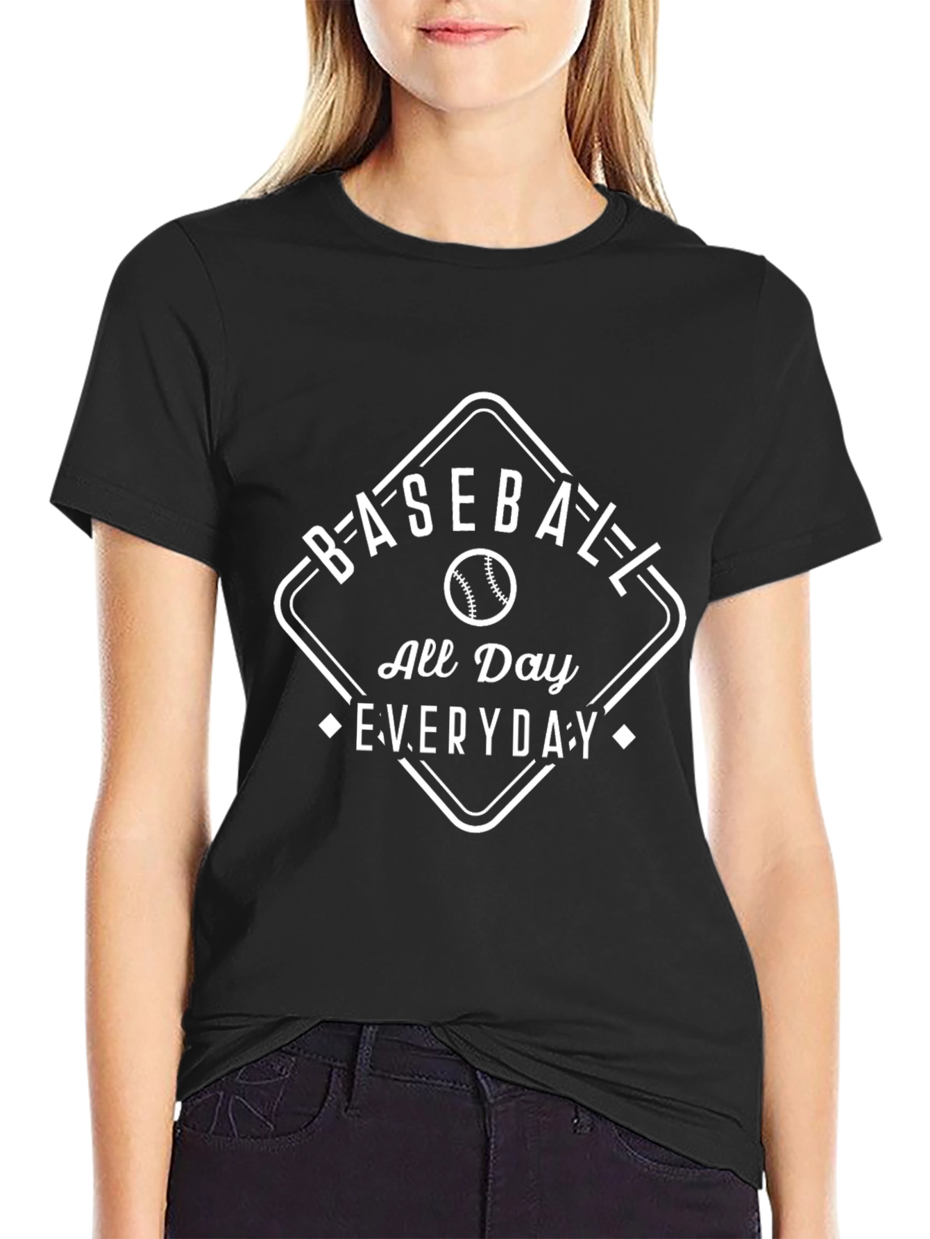 Baseball All Day Everyday Black Graphic T-Shirt