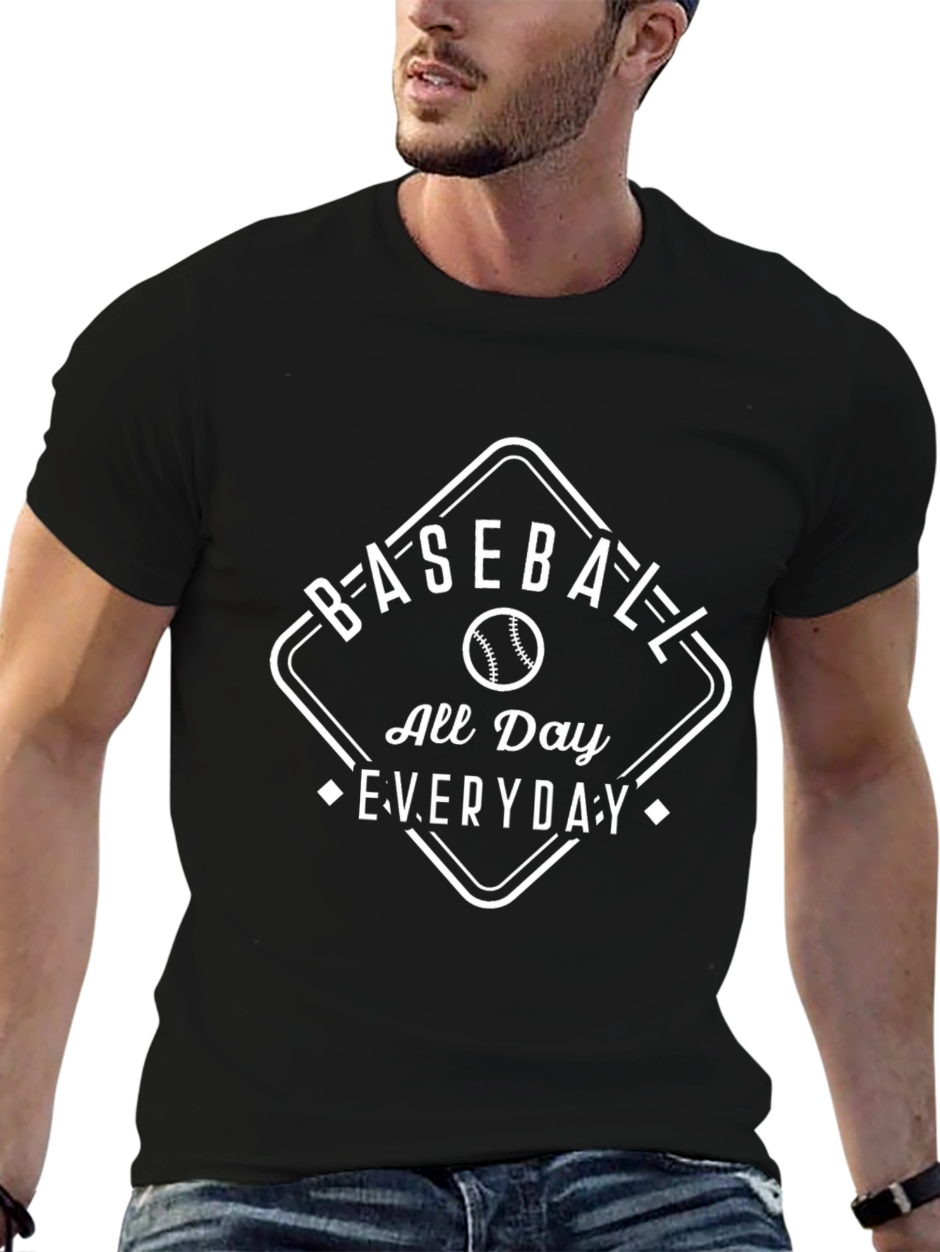 Baseball All Day Everyday Black Graphic T-Shirt