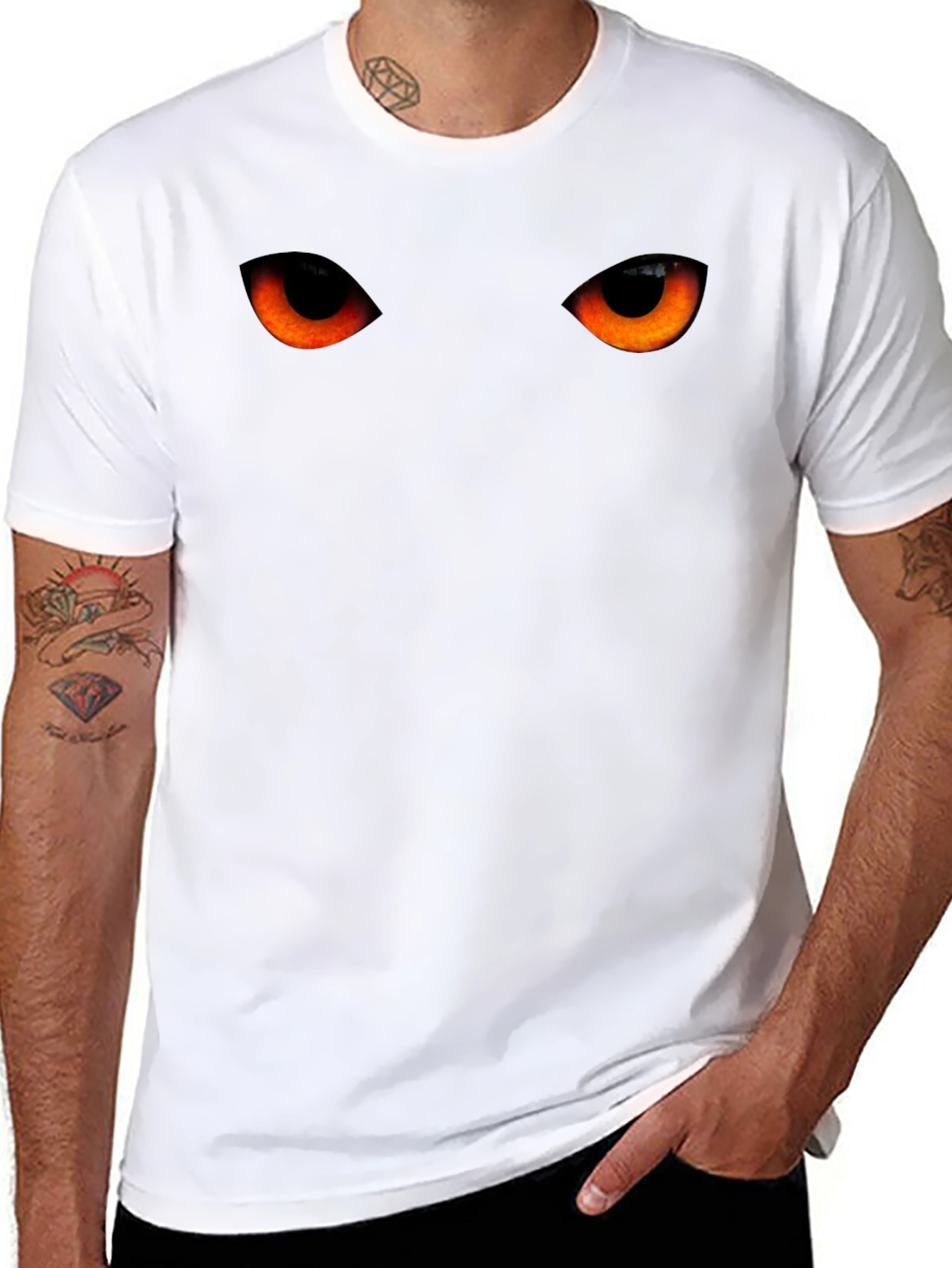 Mens Black T-Shirt with Glowing Eyes Graphic