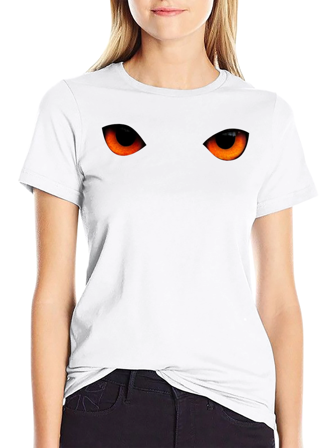 Mens Black T-Shirt with Glowing Eyes Graphic
