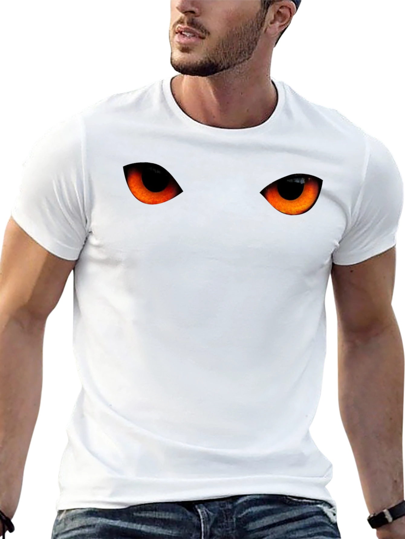 Mens Black T-Shirt with Glowing Eyes Graphic
