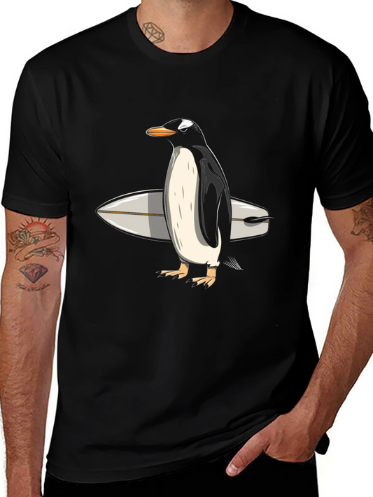 Penguin Surfer Graphic Tee - Cool Animal T-Shirt