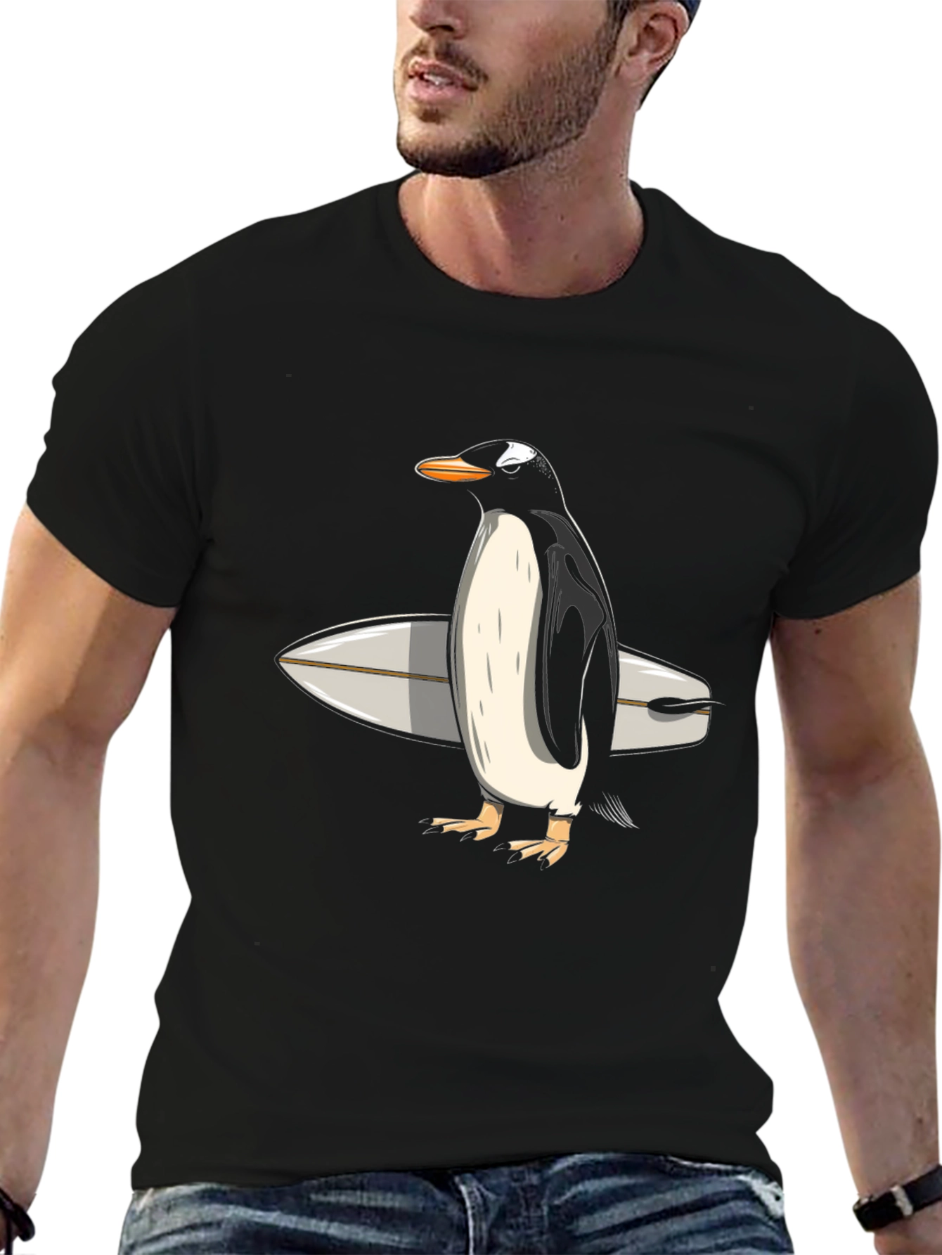 Penguin Surfer Graphic Tee - Cool Animal T-Shirt