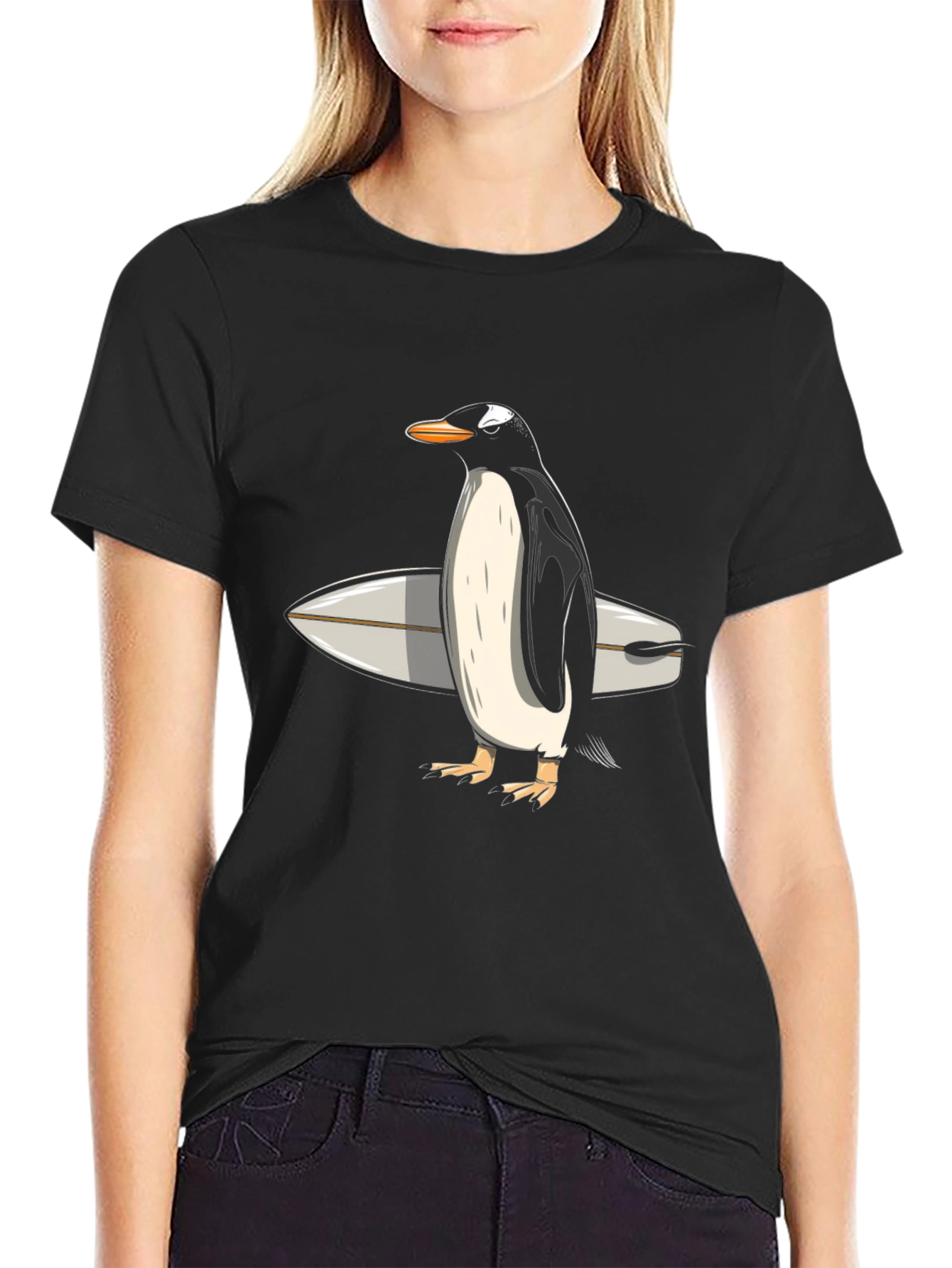 Penguin Surfer Graphic Tee - Cool Animal T-Shirt