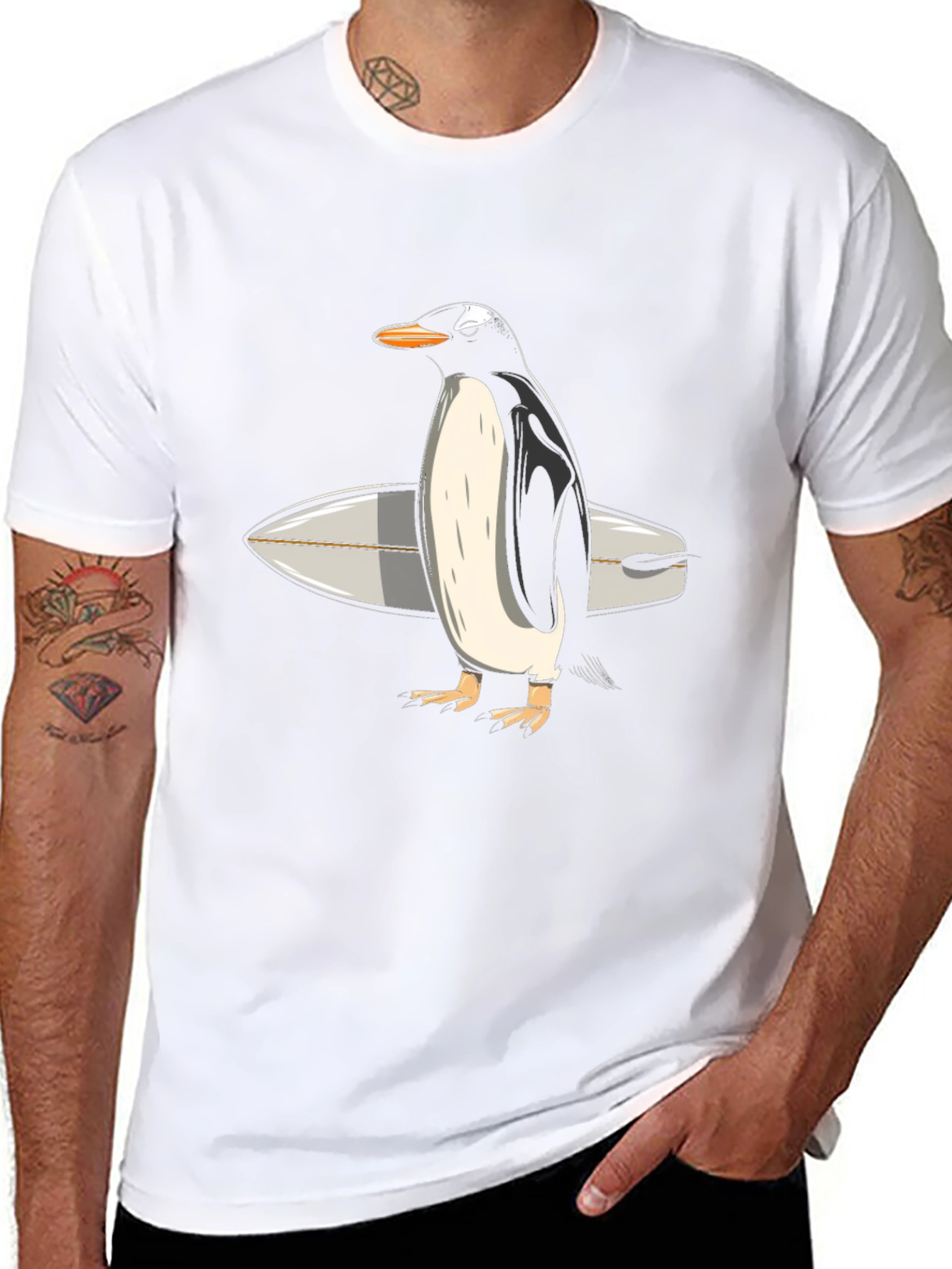Penguin Surfer Graphic Tee - Cool Animal T-Shirt