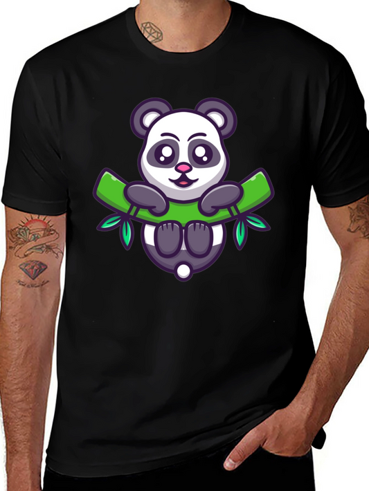 Cute Panda Bear Bamboo T-Shirt - Mens Black Tee