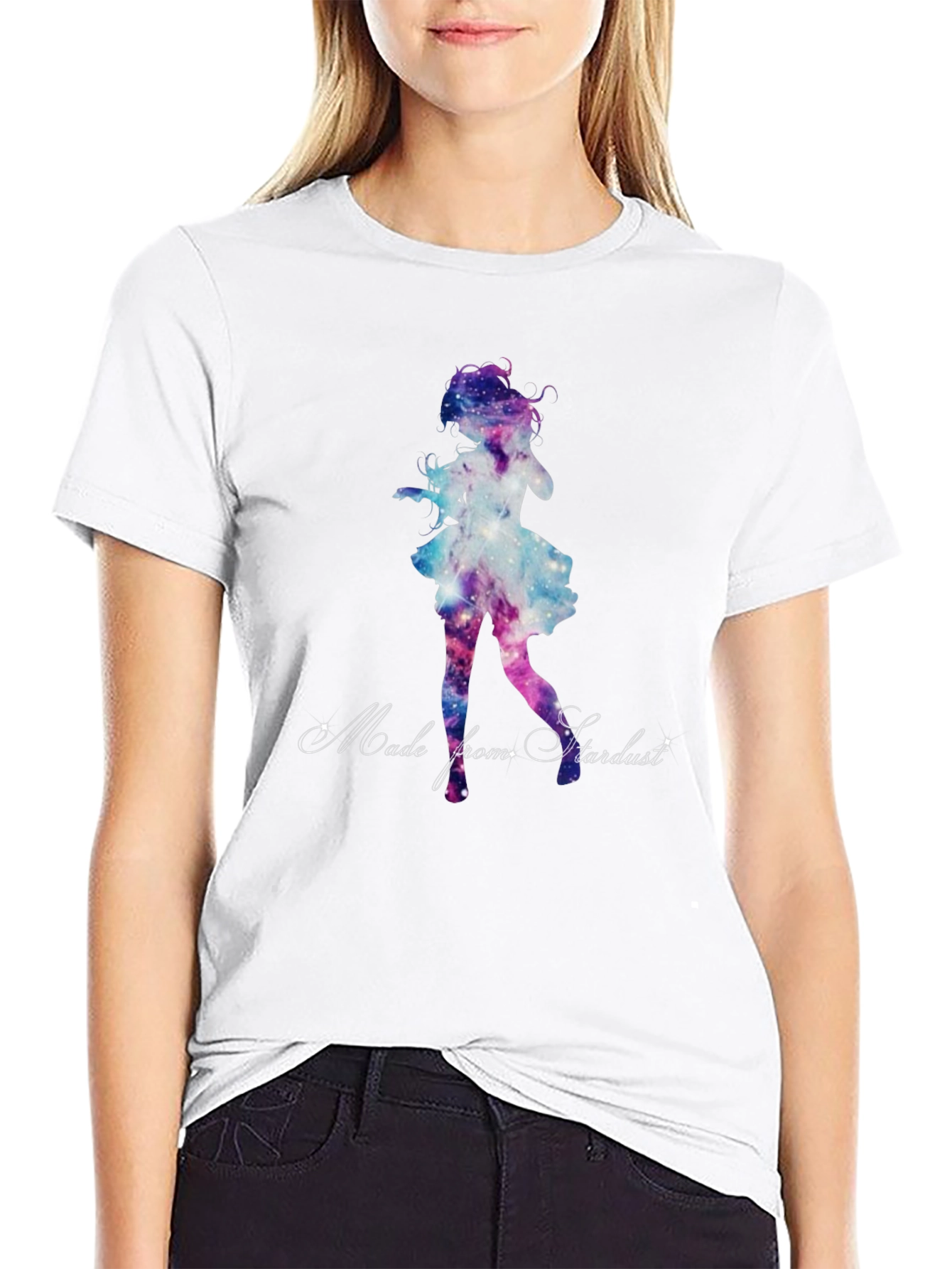 Galaxy Girl Graphic Tee - Stylish Black T-Shirt