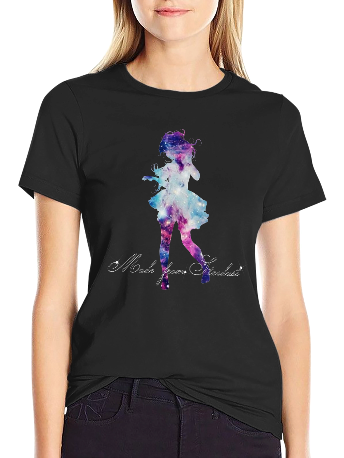 Galaxy Girl Graphic Tee - Stylish Black T-Shirt
