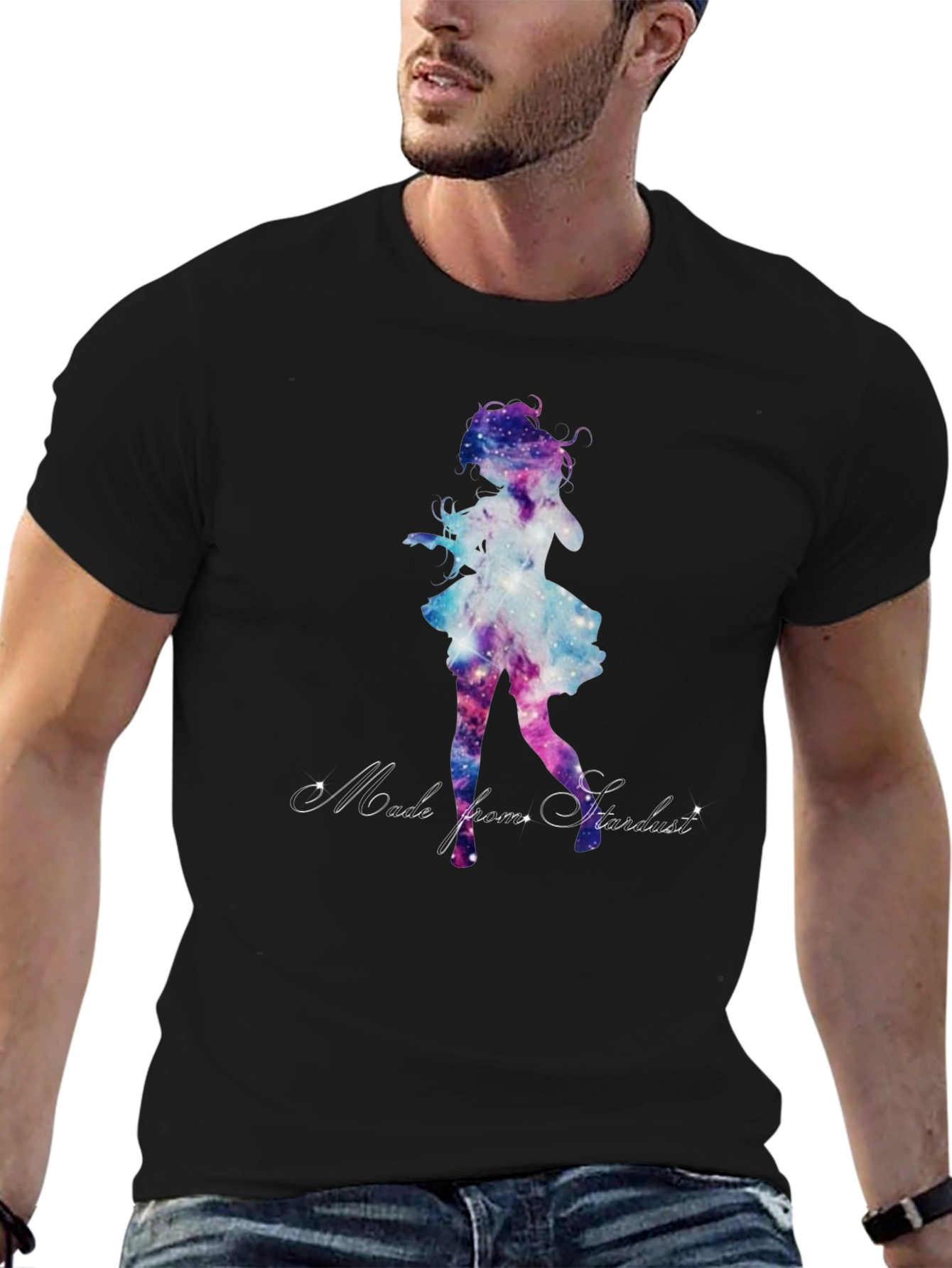 Galaxy Girl Graphic Tee - Stylish Black T-Shirt