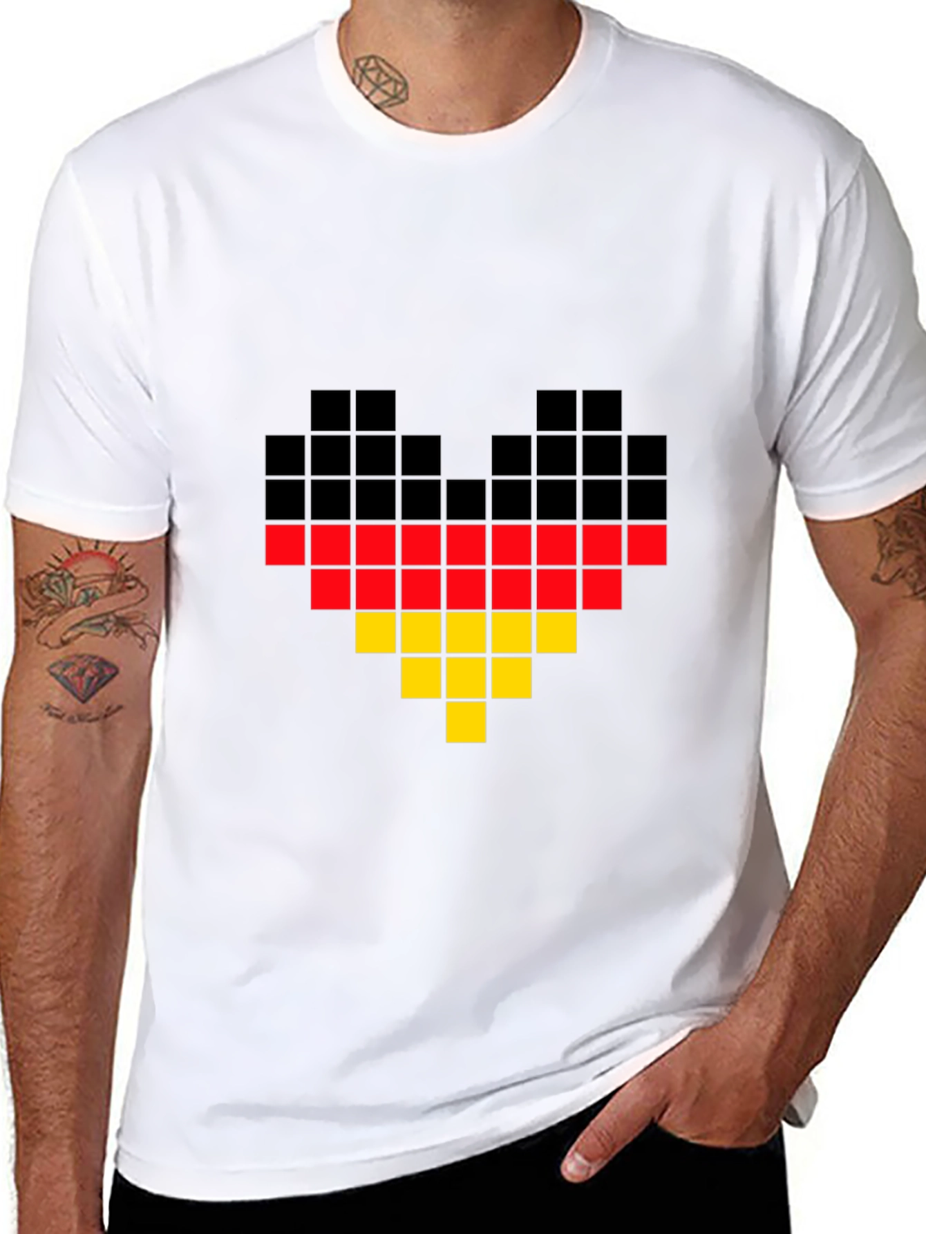 Pixel Germany Flag Heart T-Shirt - Black