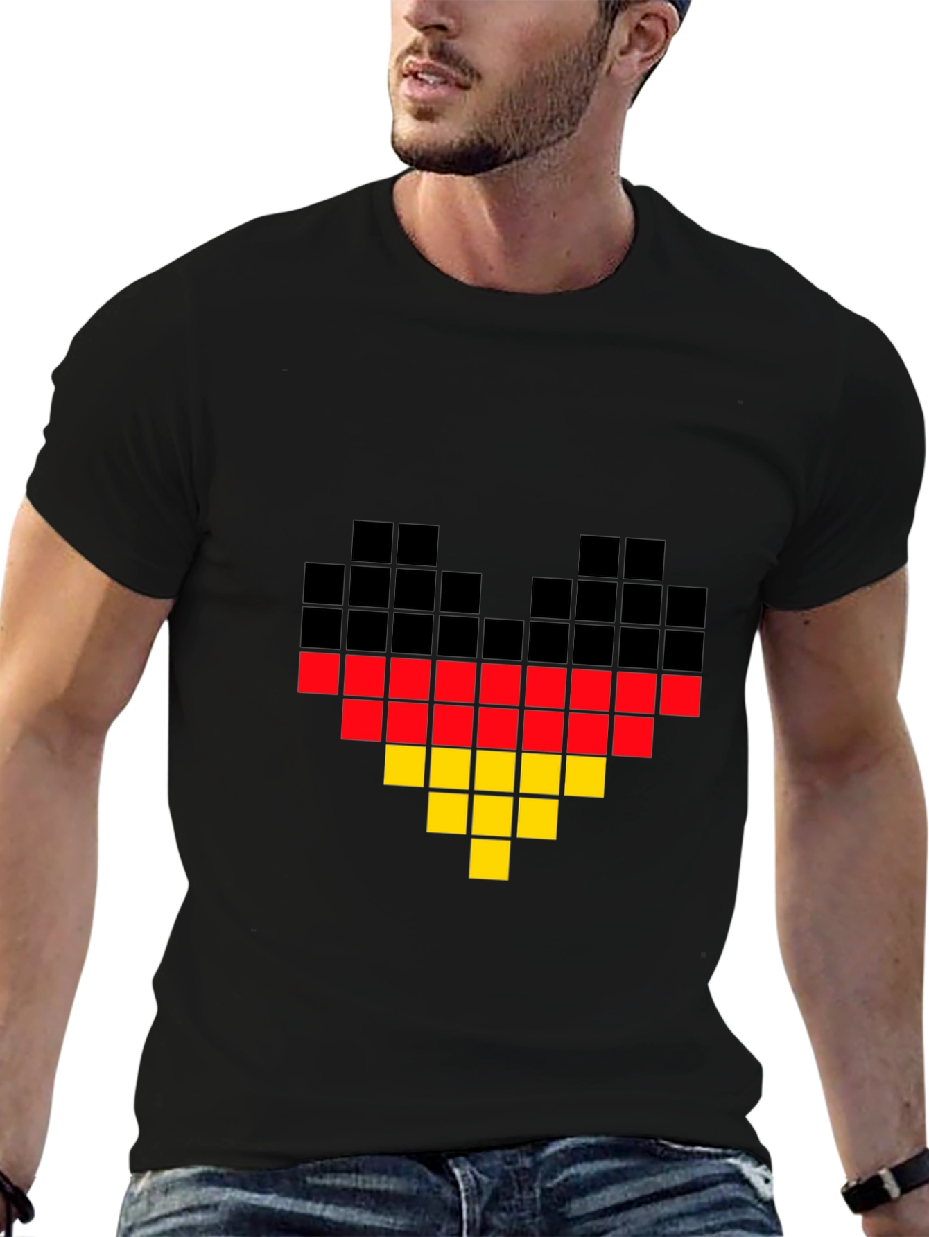 Pixel Germany Flag Heart T-Shirt - Black