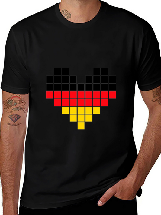 Pixel Germany Flag Heart T-Shirt - Black