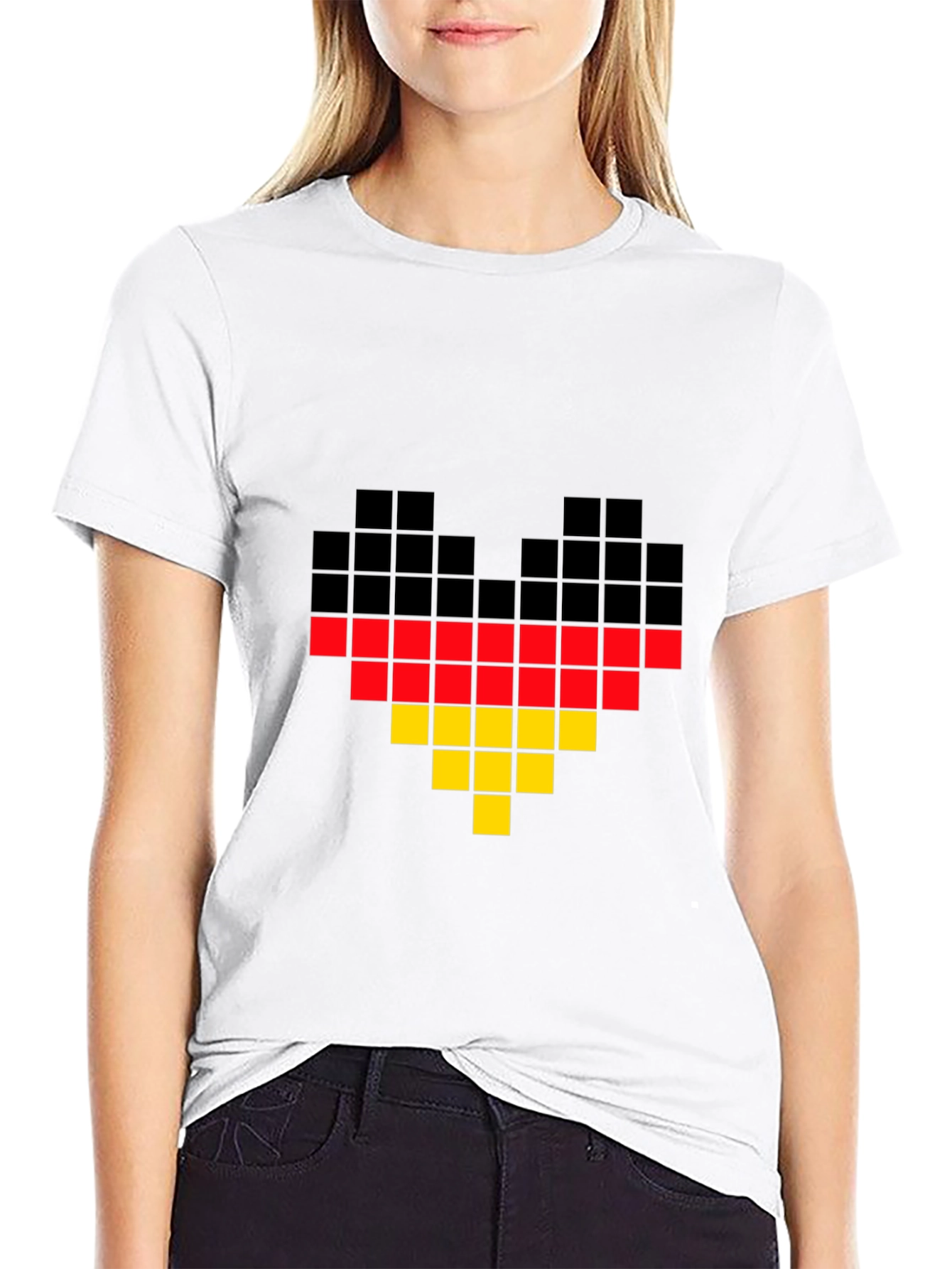 Pixel Germany Flag Heart T-Shirt - Black