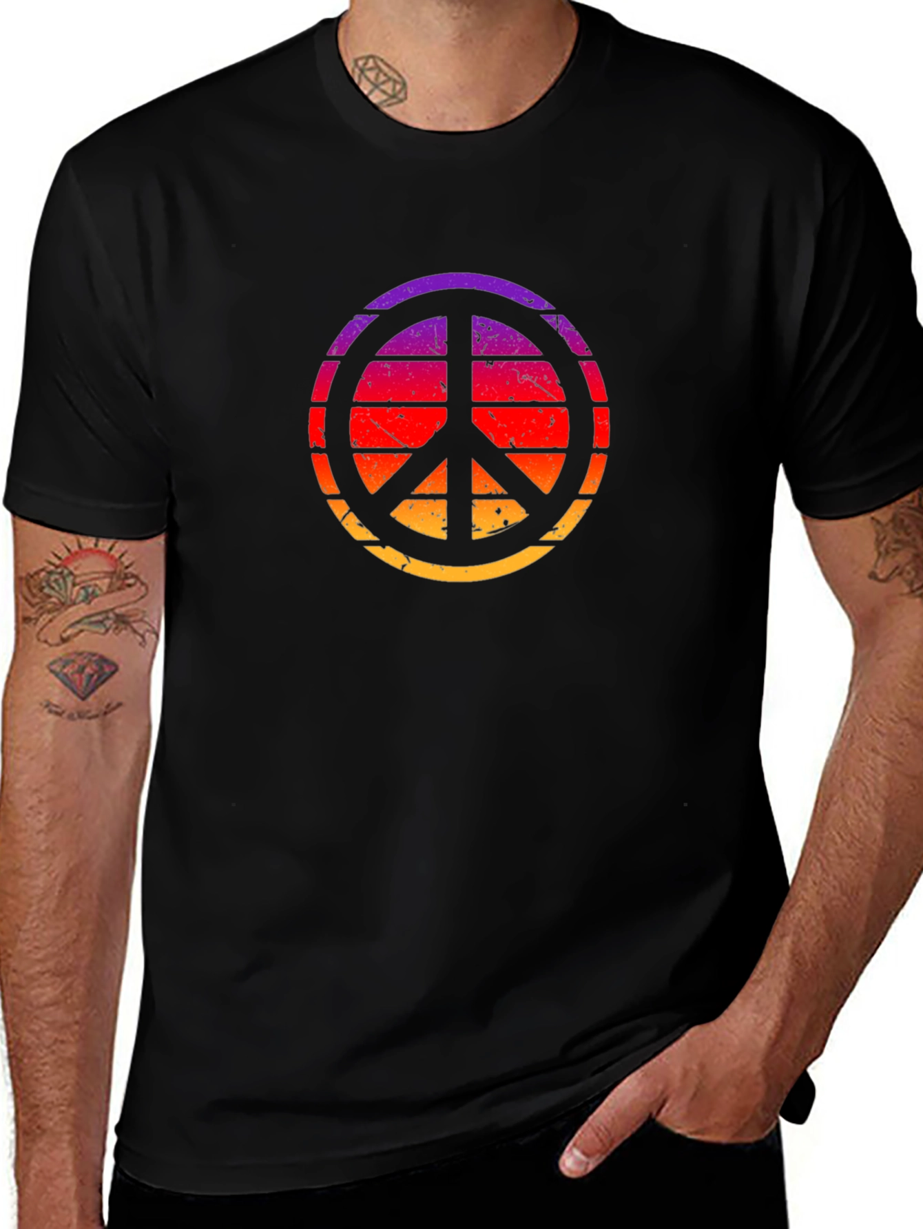 Retro Sunset Peace Sign Black T-Shirt