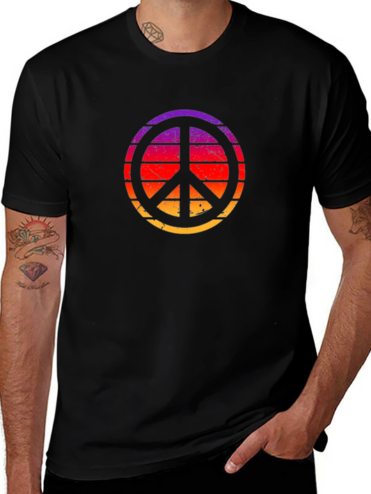 Retro Sunset Peace Sign Black T-Shirt