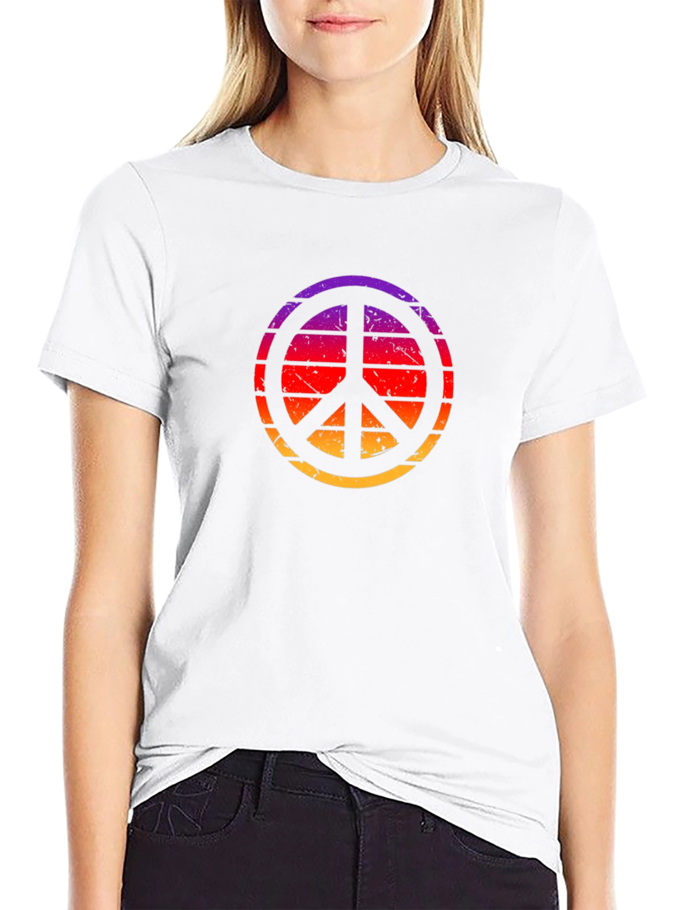 Retro Sunset Peace Sign Black T-Shirt