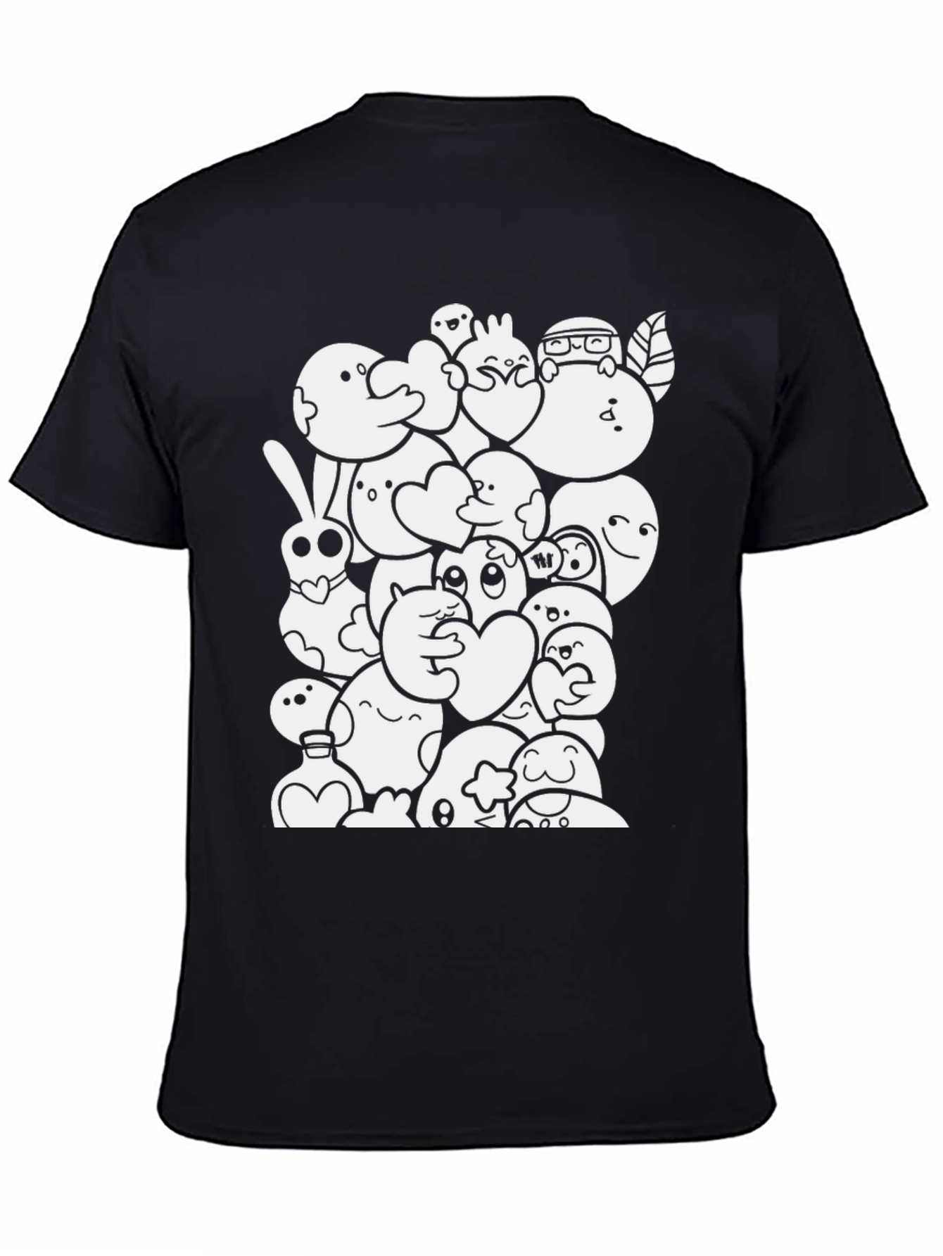 Fun Cartoon Doodle Black Cotton T-Shirt