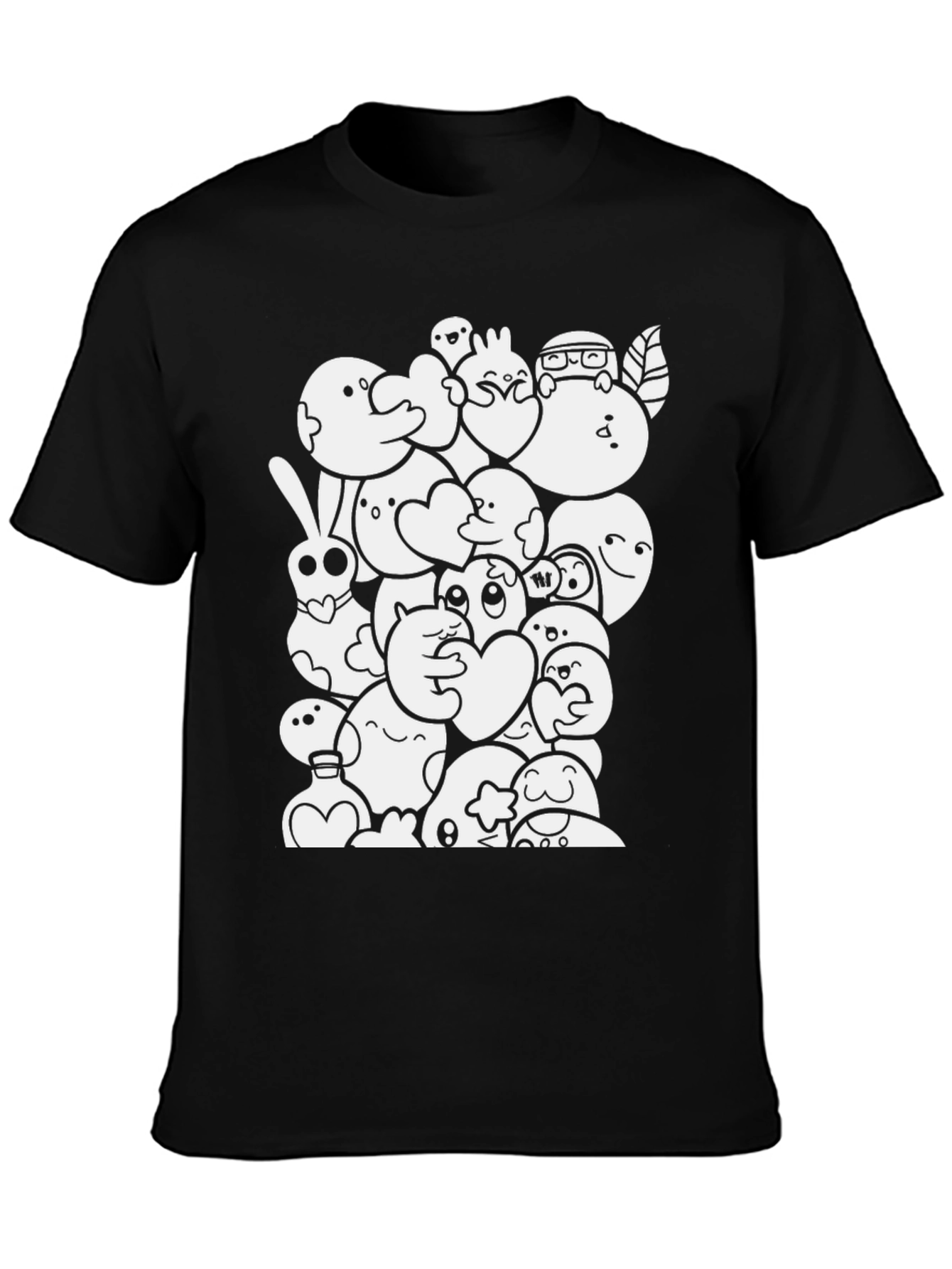 Fun Cartoon Doodle Black Cotton T-Shirt