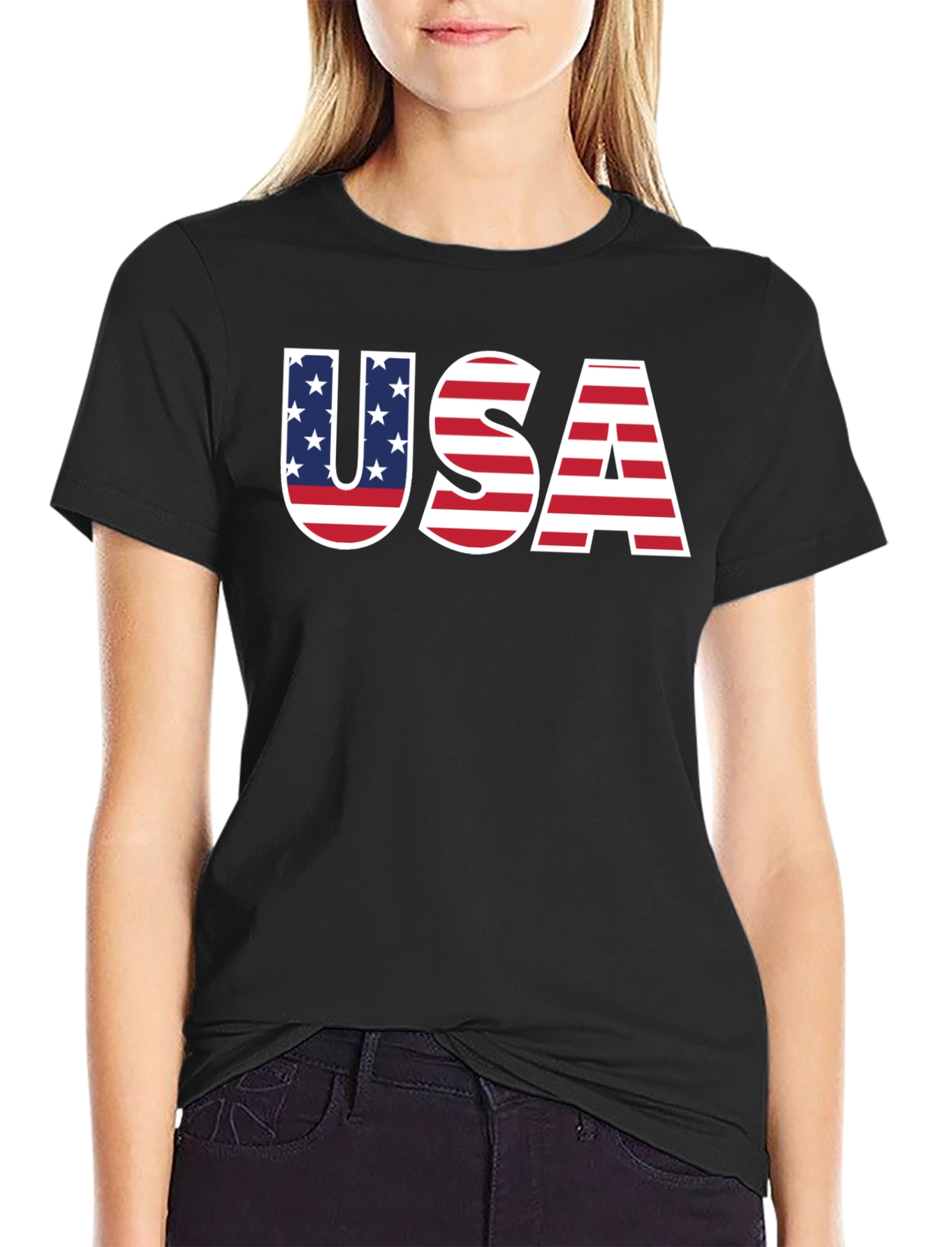 USA Flag Graphic Black T-Shirt